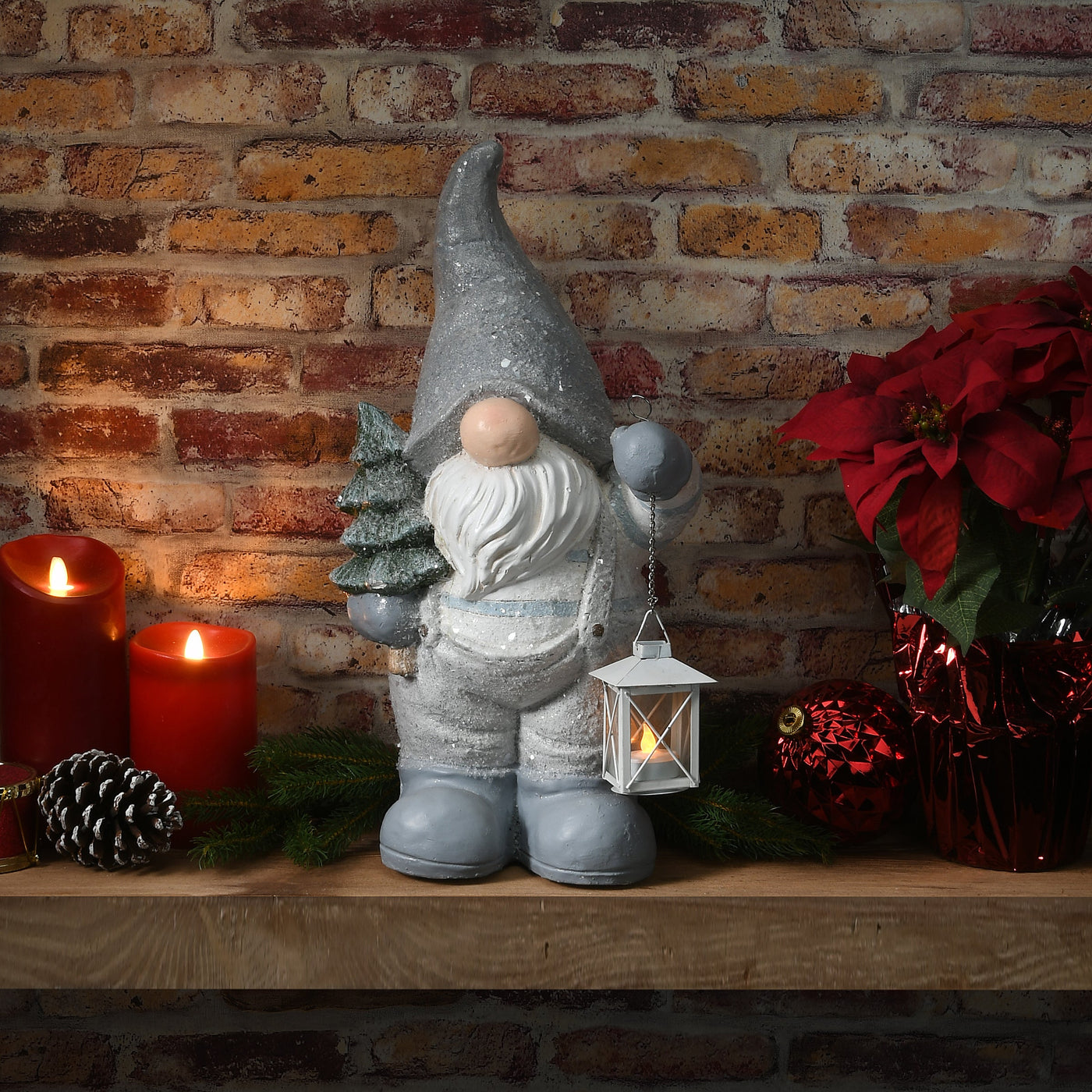 19 in. Winter Gnome with Lantern Candleholder