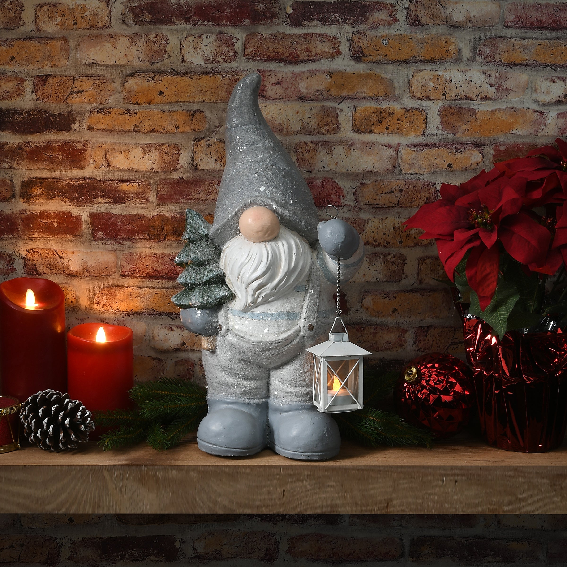 19 in. Winter Gnome with Lantern Candleholder