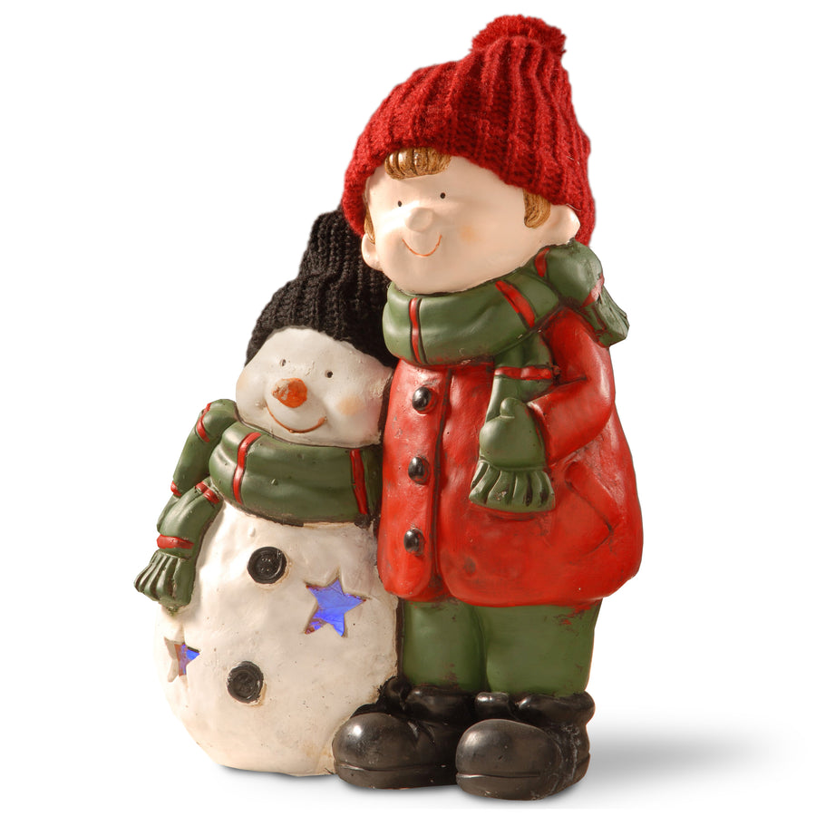 15in. Lighted Boy & Snowman Decor
