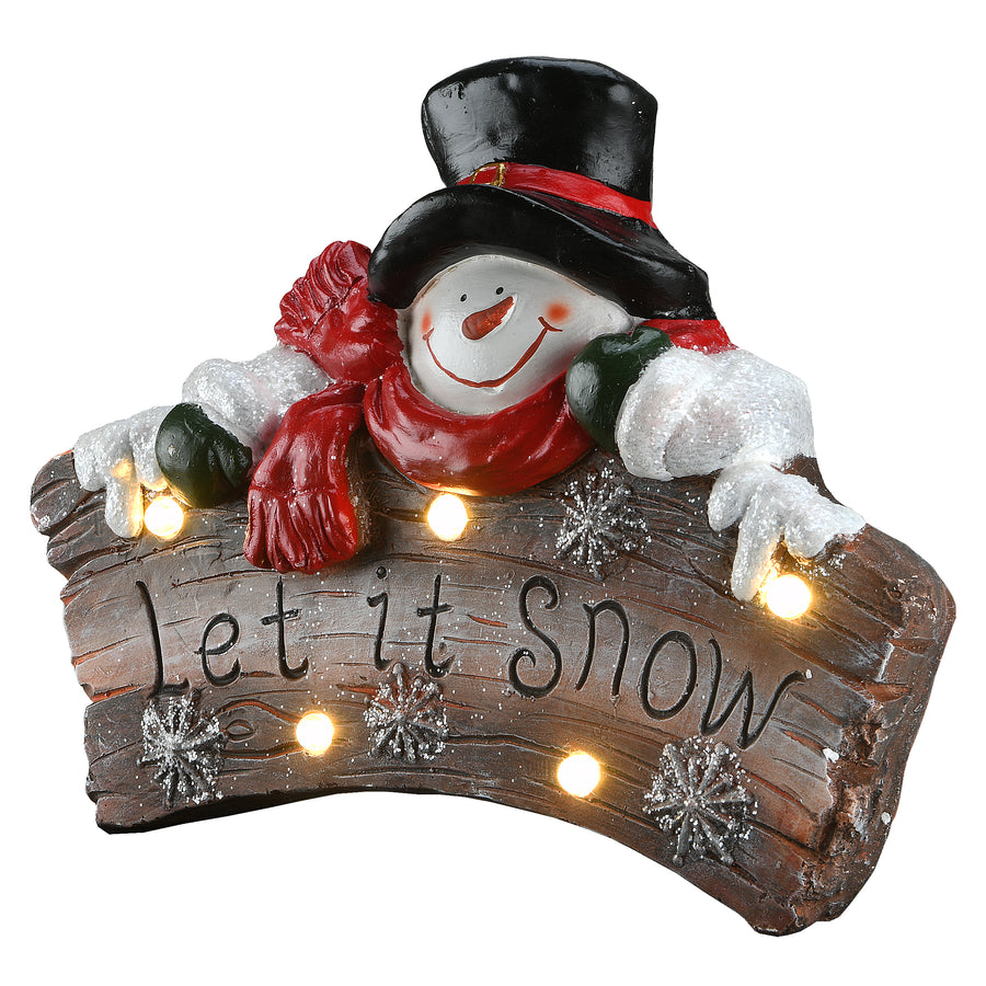 13" Snowman Holding Sign with Lights and Music
