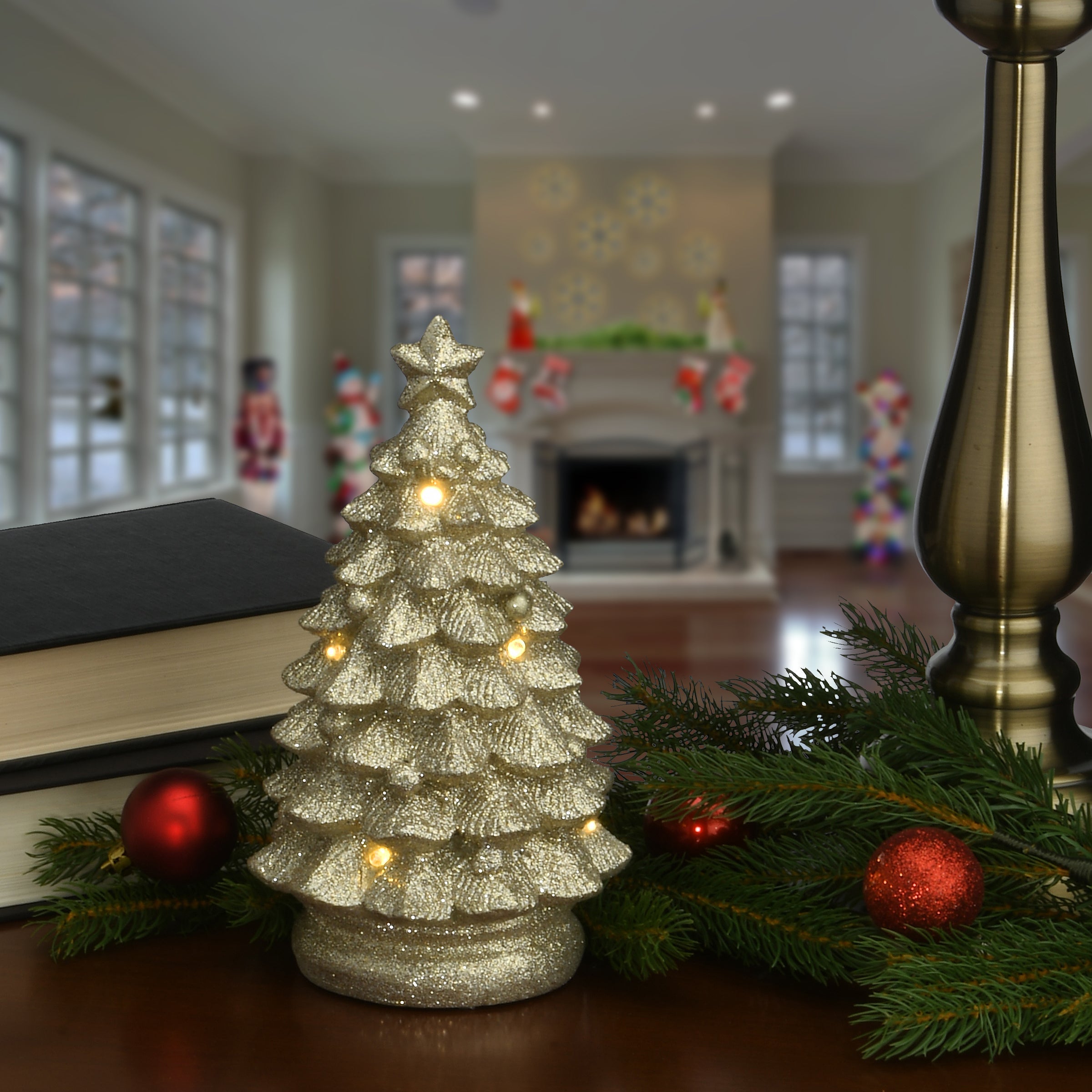 10 in. Lighted Gold Christmas Tree Décor