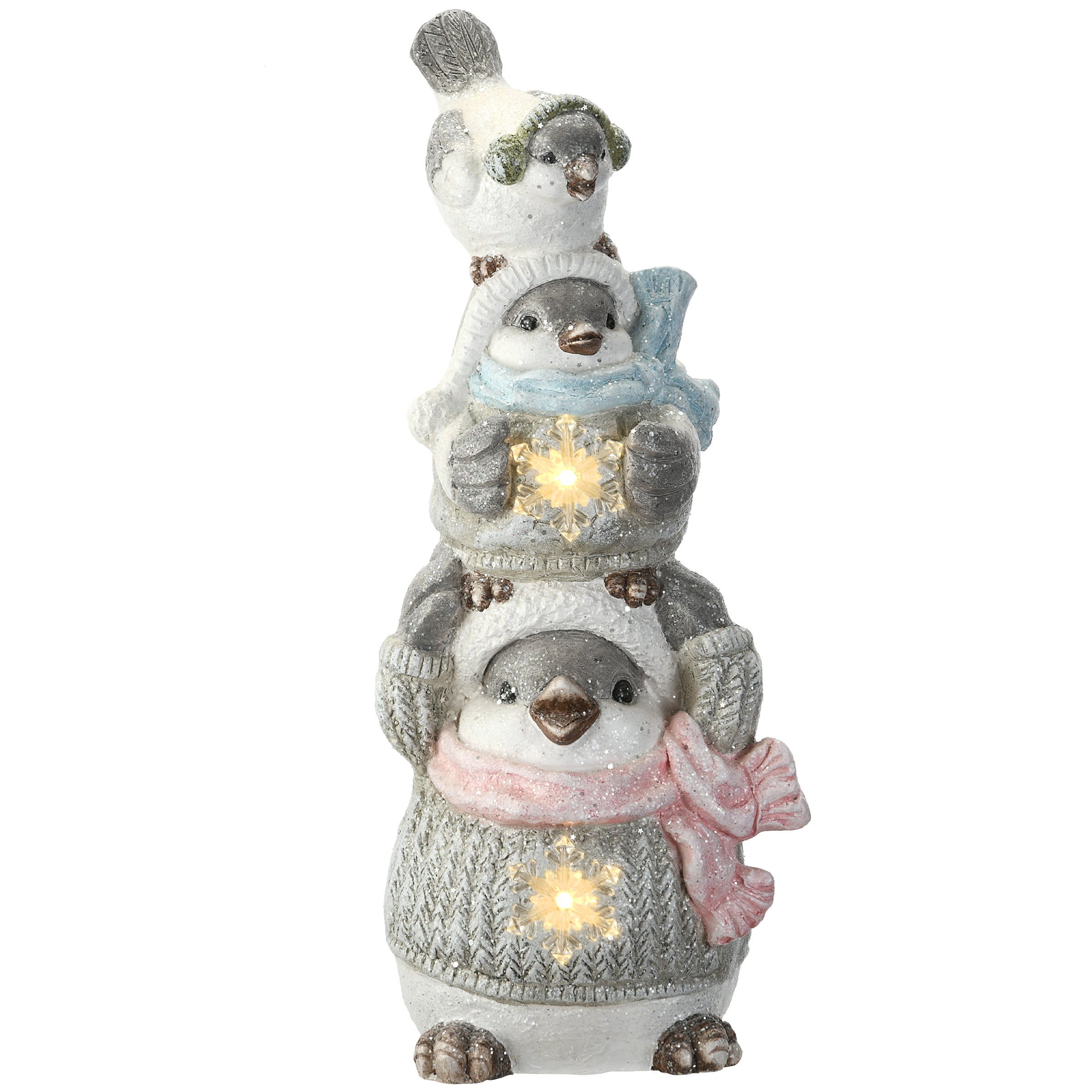 18" Lighted Stacked Bird Trio