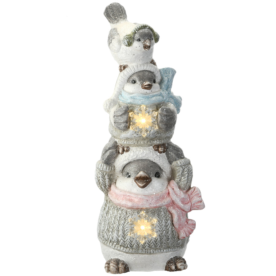 18" Lighted Stacked Bird Trio