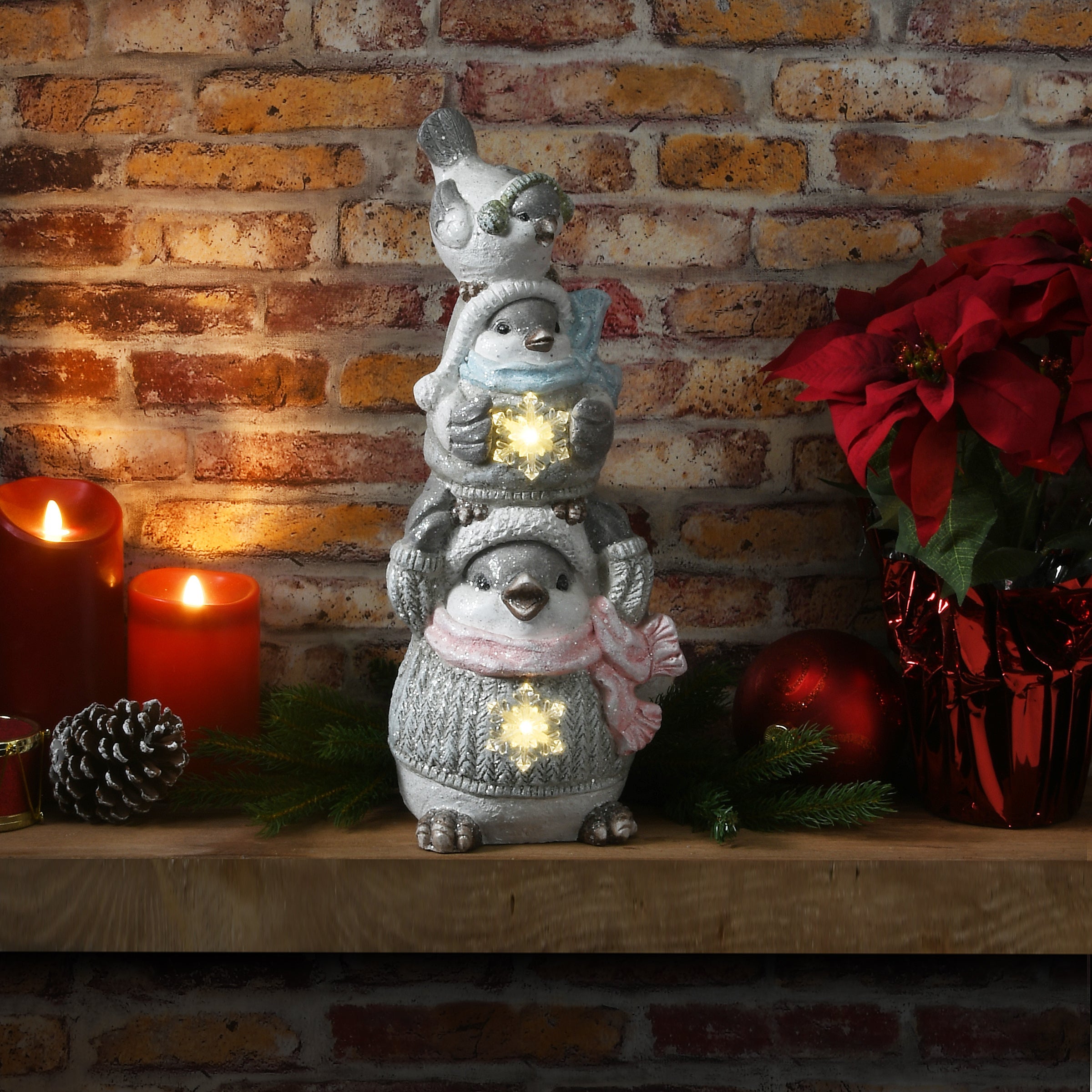 18 in. Lighted Stacked Bird Trio