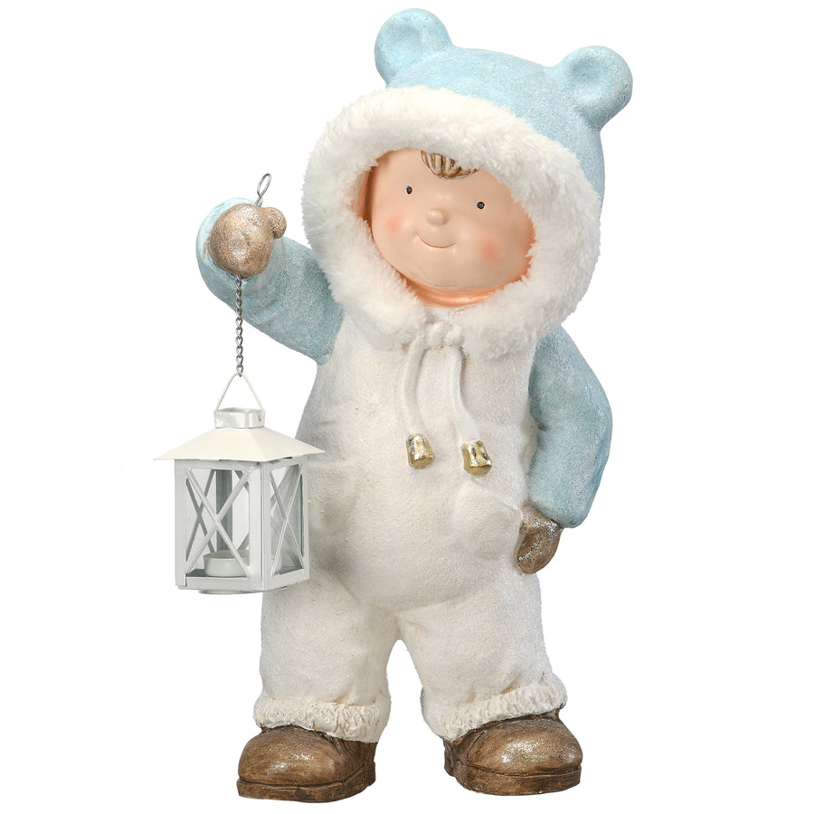 17" Boy in Snowsuit Candleholder Figuerine