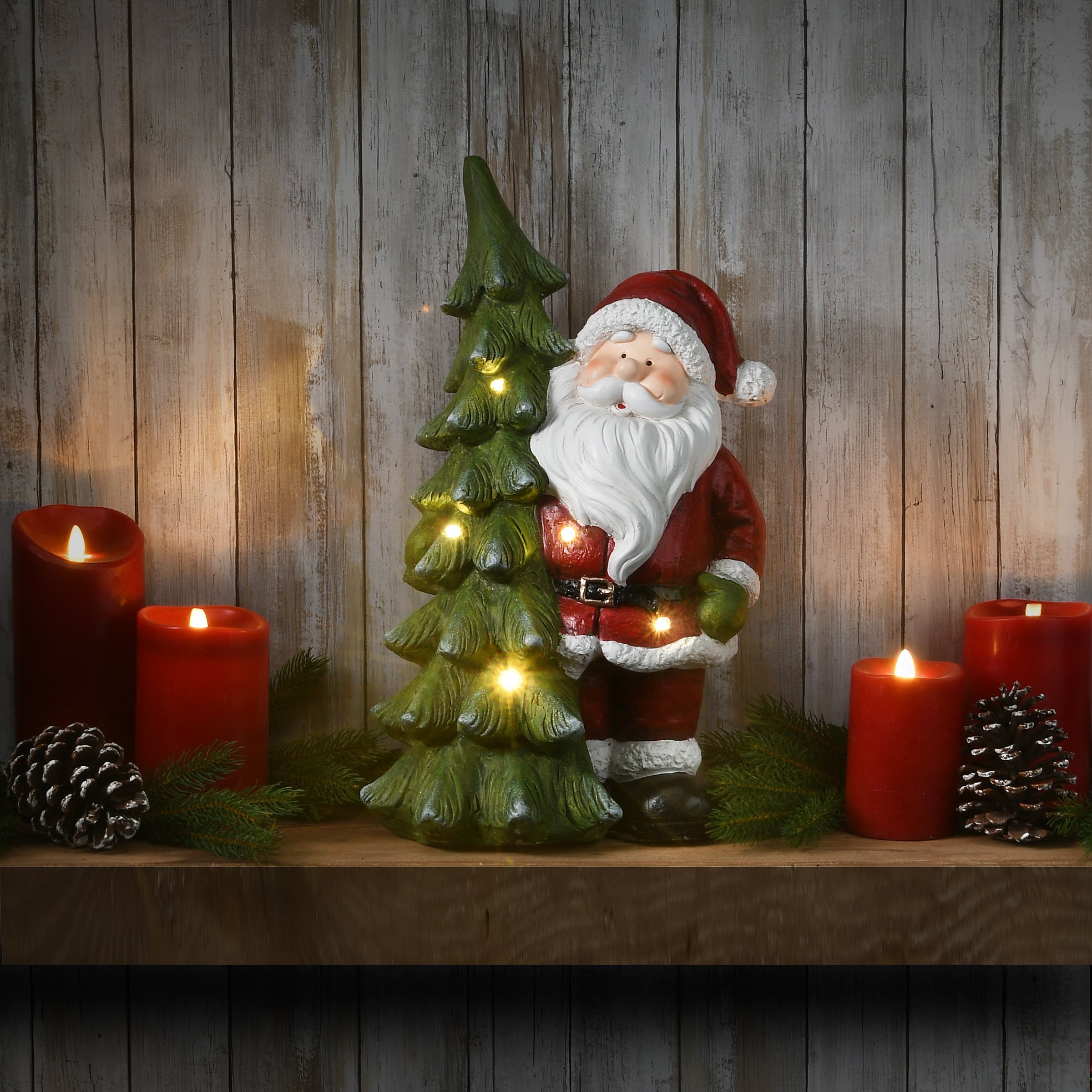 17 in. Lighted Santa with Christmas Tree Figuerine