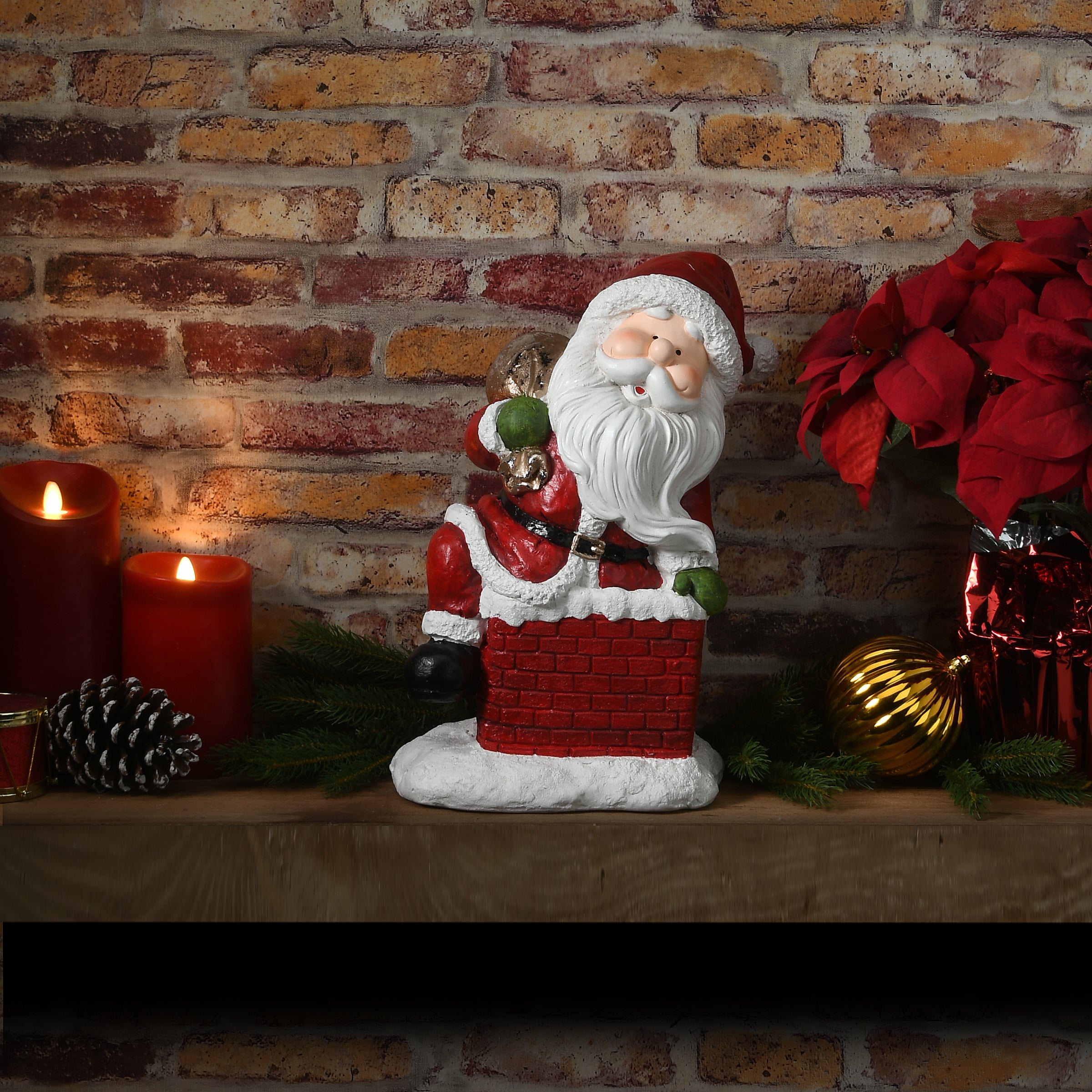 14 in. Santa Climbing into Chimney Figuerine