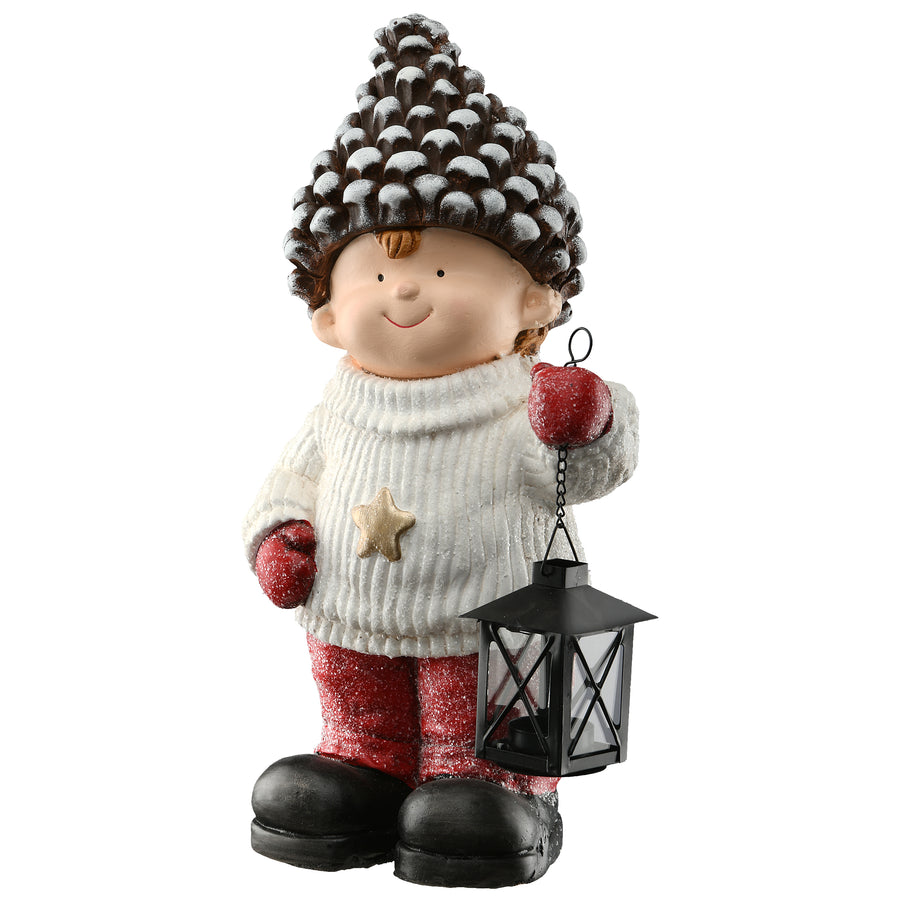 17" Pinecone Capped Boy Decor Piece