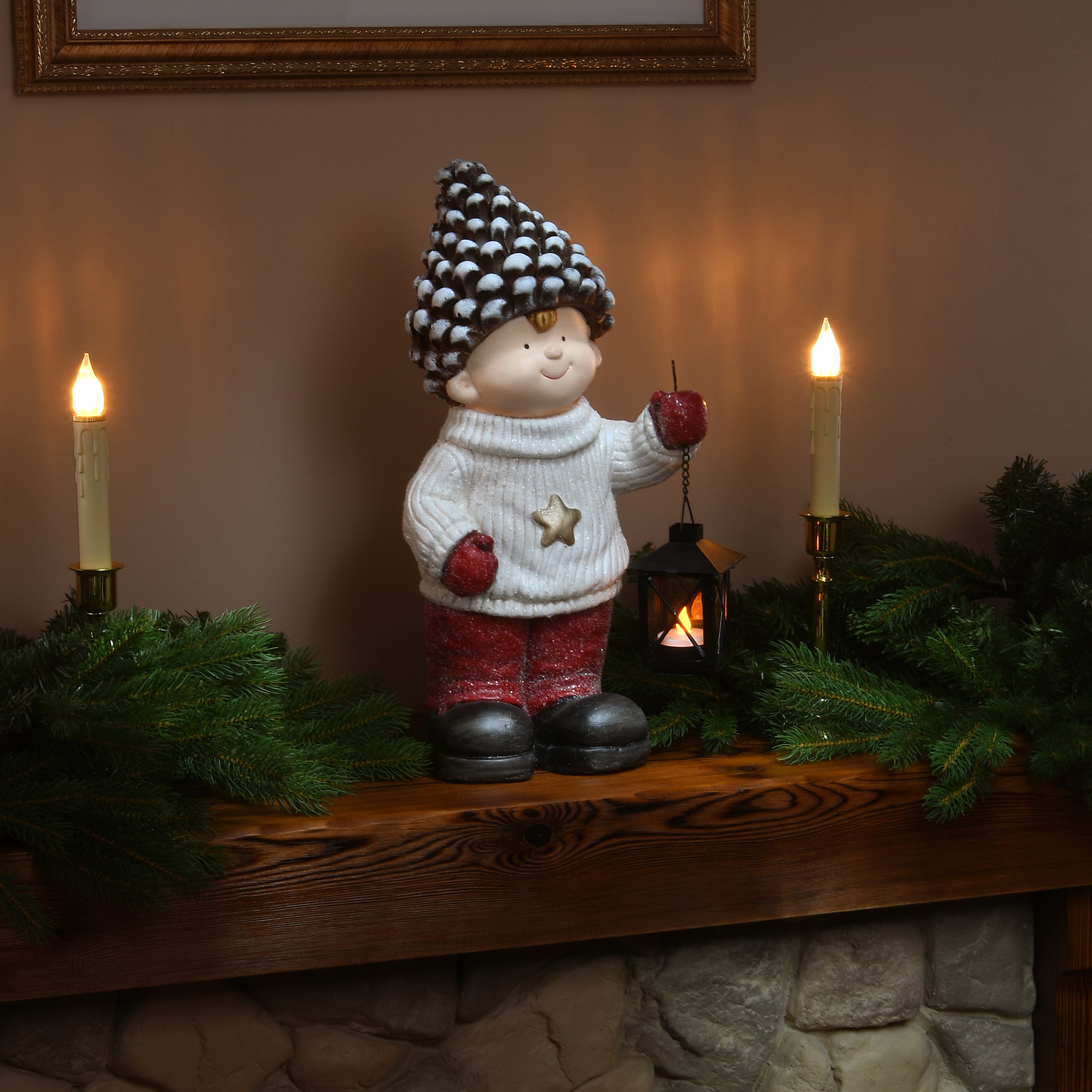 17 in. Pinecone Capped Boy Decor Piece