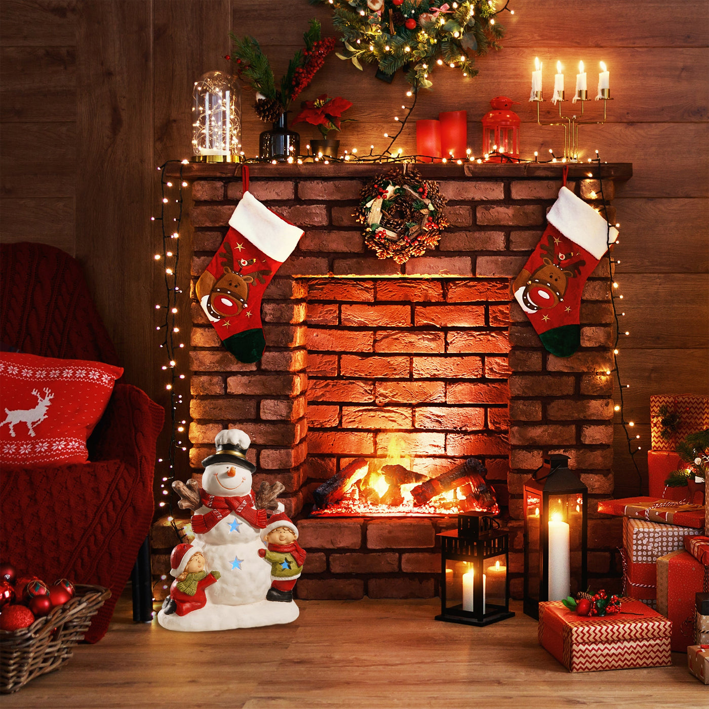 17 in. Lighted Snowman Decor Piece