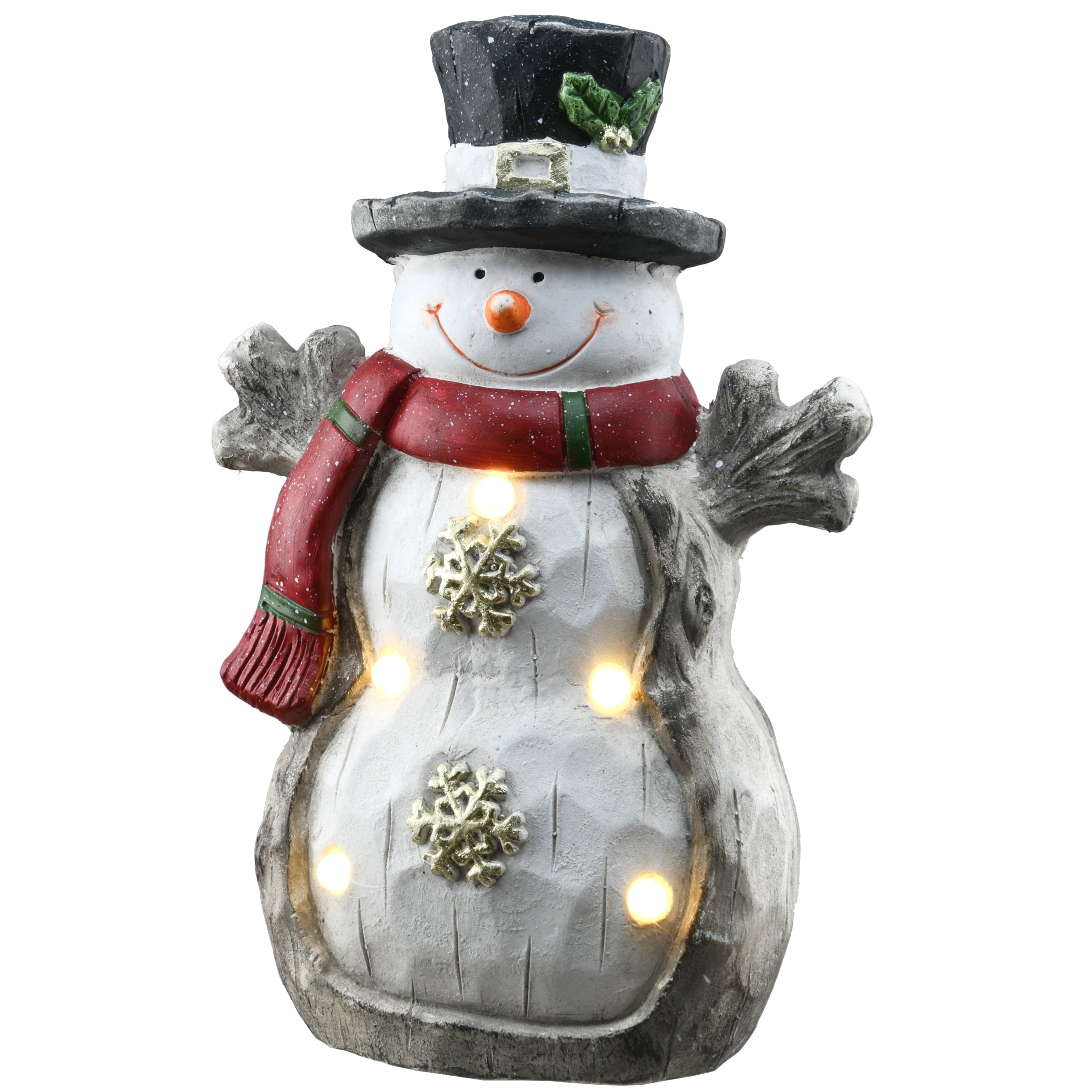 17 in. Snowman with Red Scarf, Black Hat & LED Lights