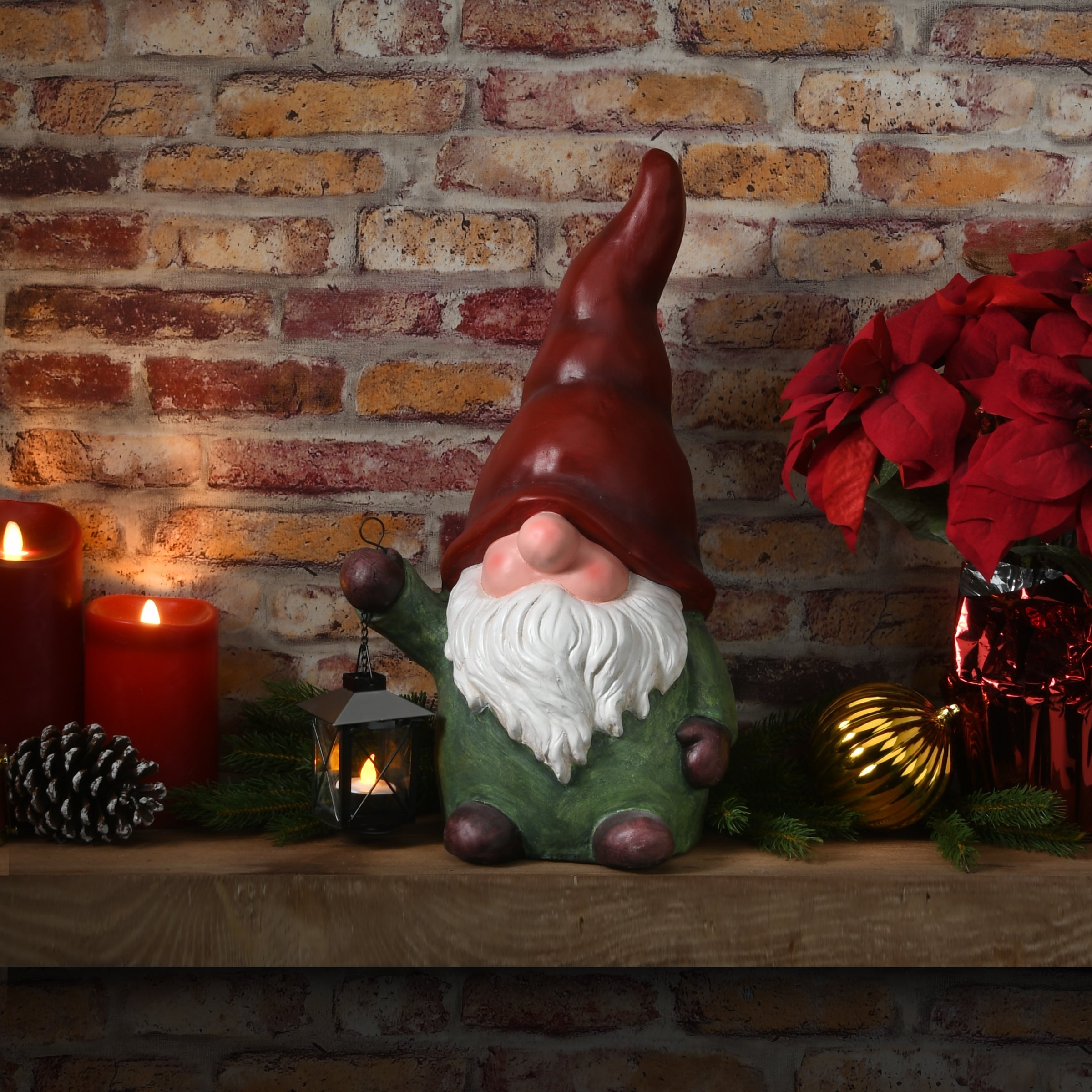18 in. Red and Green Gnome Candleholder