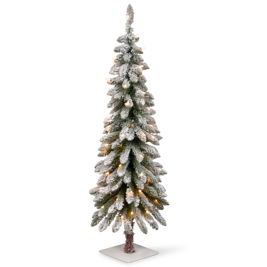 4 ft. Pre-Lit Snowy Downswept Forestree Tree with Clear Lights