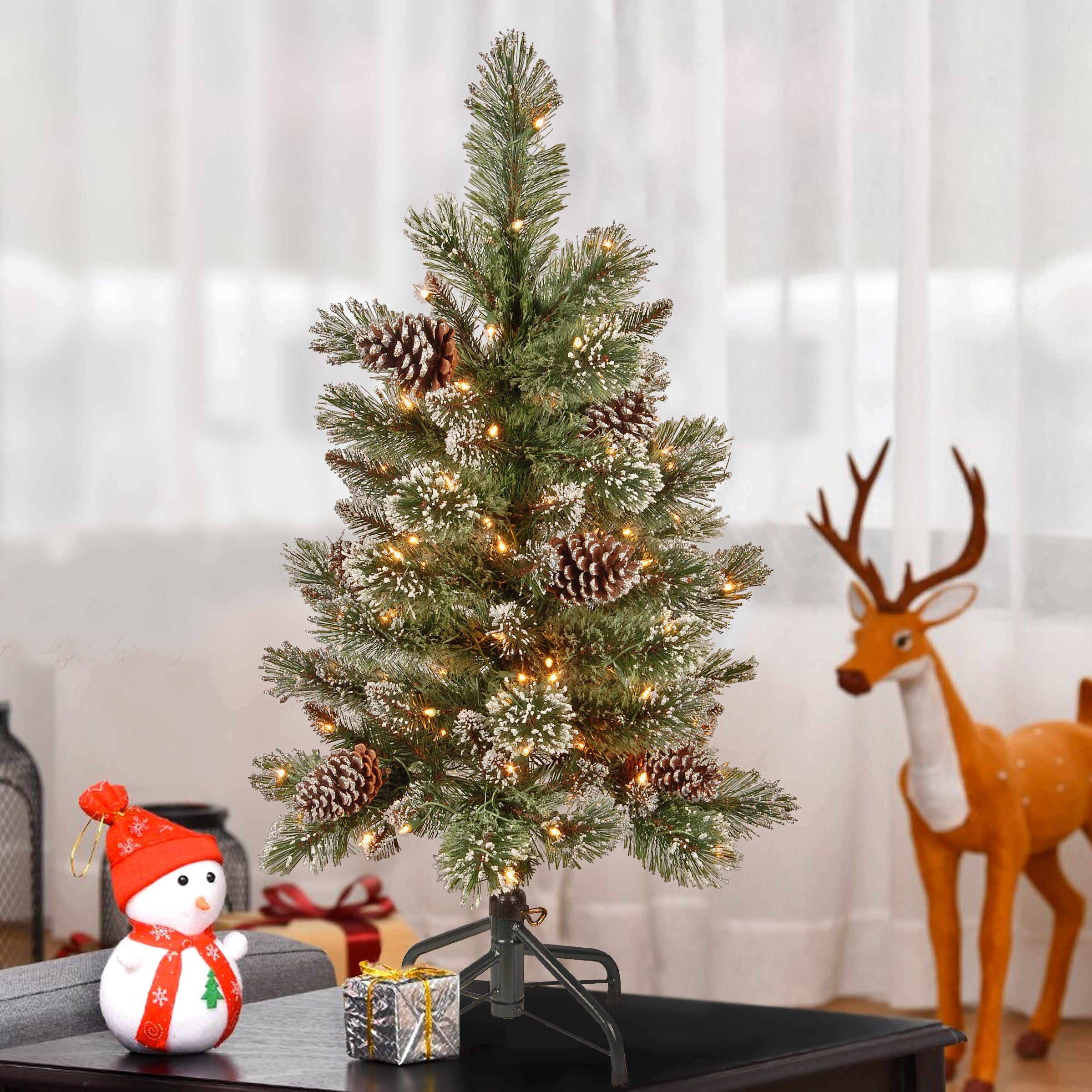 3 ft. Pre-Lit Glistening Pine Pencil Slim Tree with Clear Lights