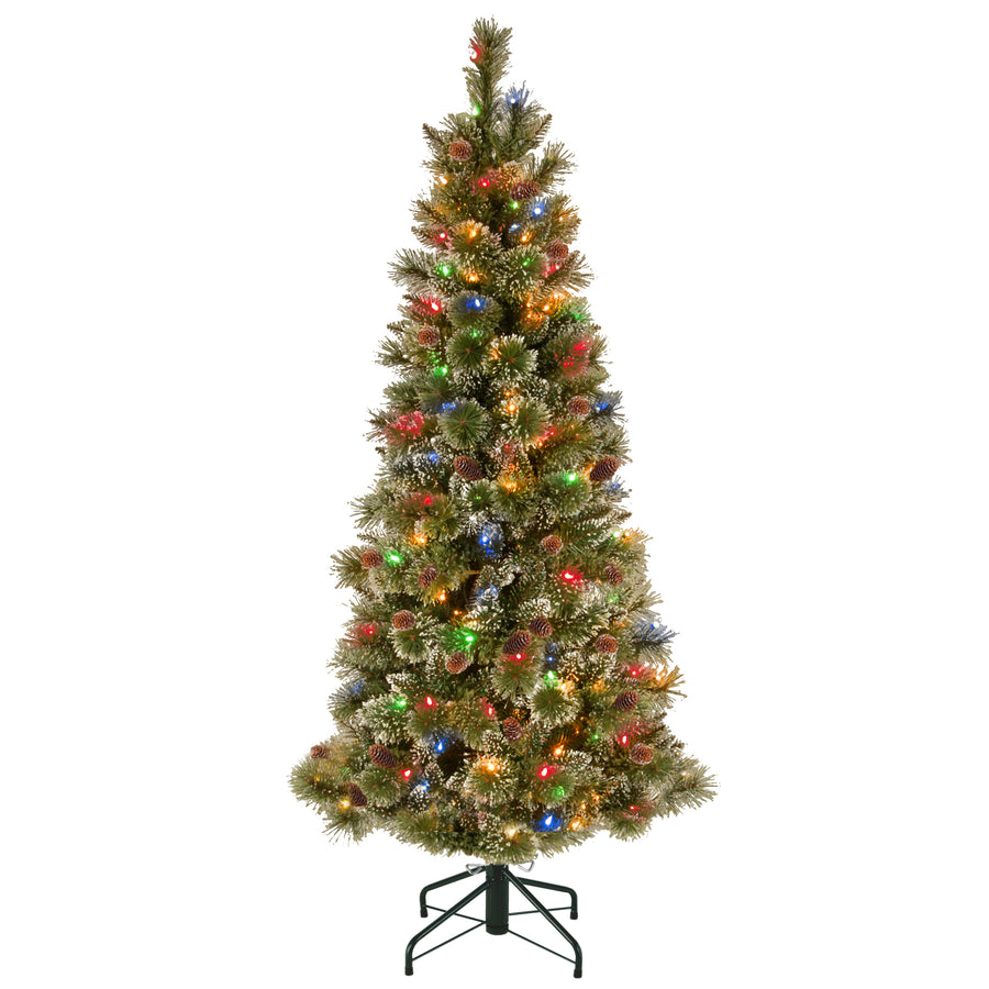 5 ft. Pre-Lit Glistening Pine Pencil Slim Tree with PowerConnect Multicolor Lights