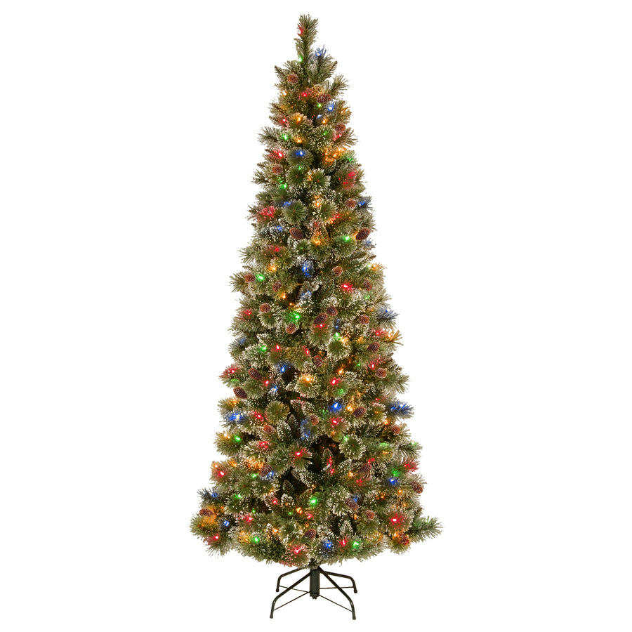 7 ft. Pre-Lit Glistening Pine Pencil Slim Tree with Multicolor Lights