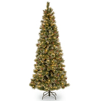 7 ft. Pre-Lit Glistening Pine Pencil Slim Tree with PowerConnect Clear Lights