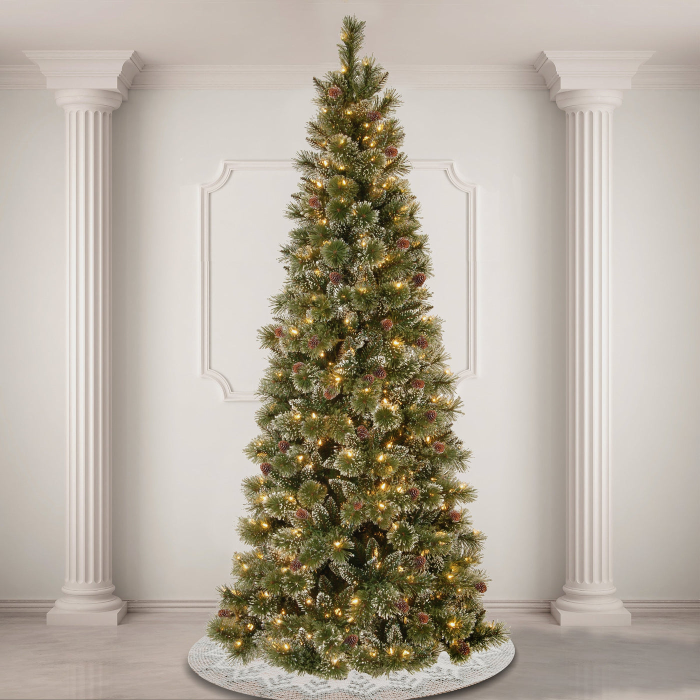7 ft. Pre-Lit Glistening Pine Pencil Slim Tree with PowerConnect Clear Lights