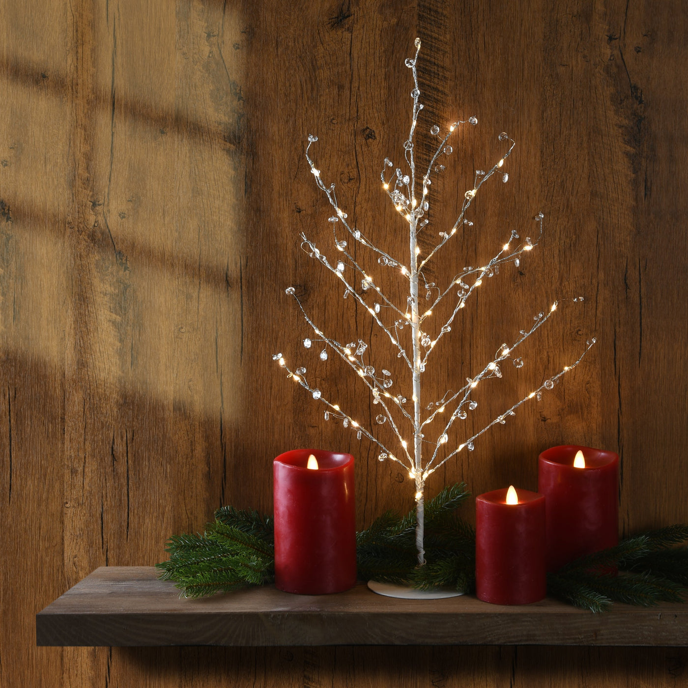 24 in. Pre-Lit Artificial Christmas Tree, Metal Wire with Clear Beads with Warm White LED Lights