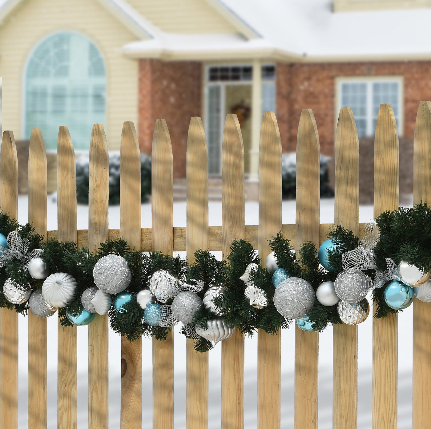 6 ft. Evergreen Silver and Blue Ornament Garland