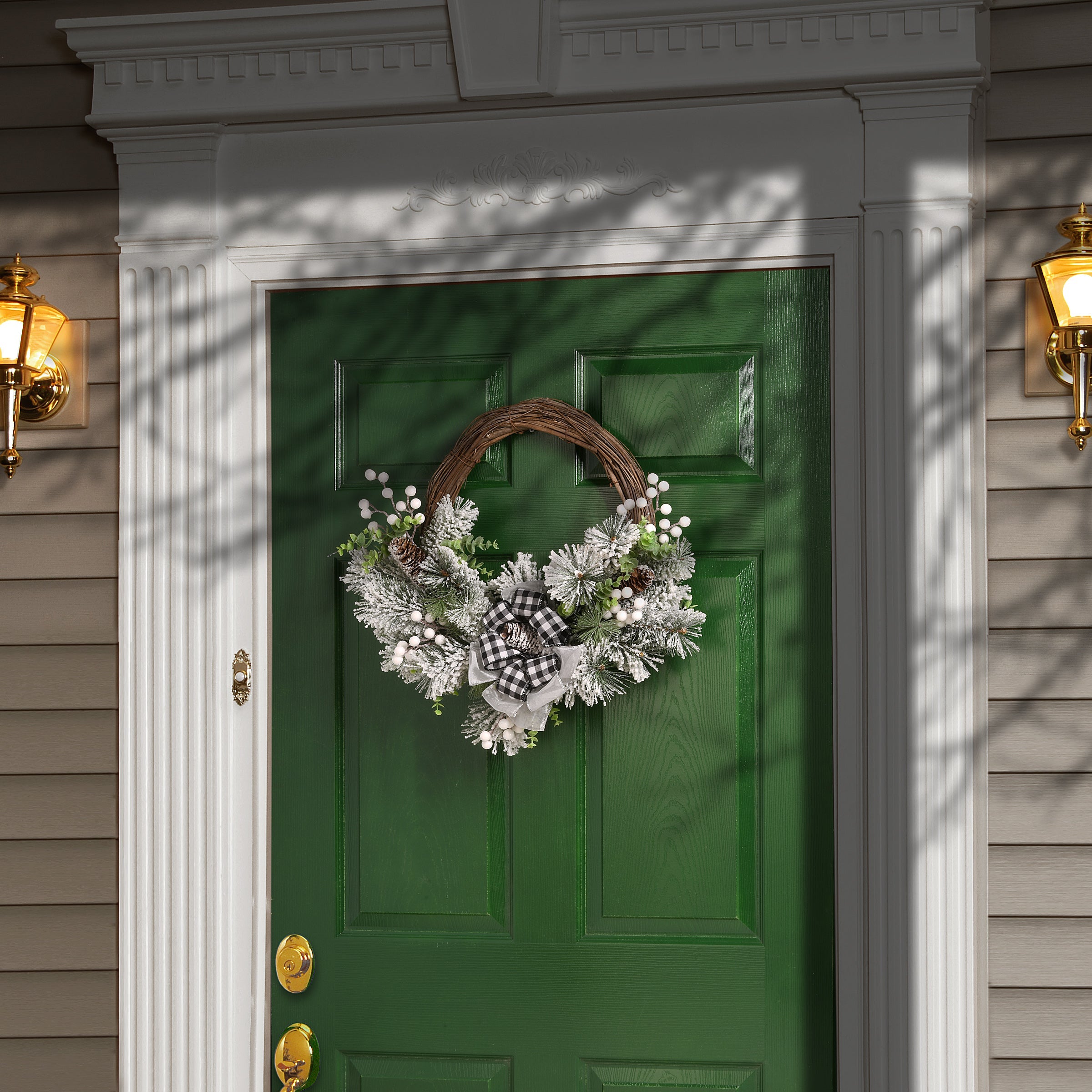 22 in. Snowy Christmas Wreath with Bow