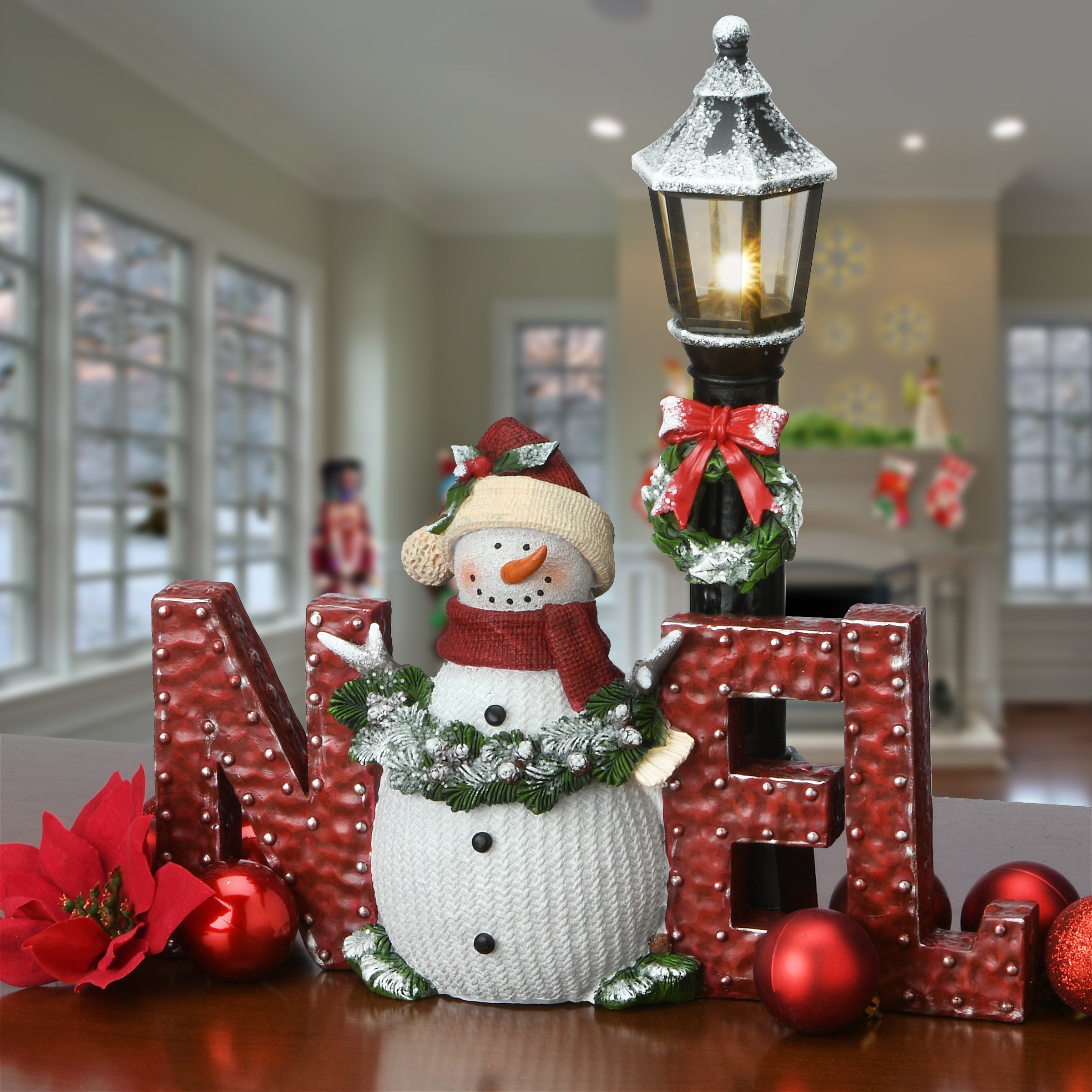12 in. Snowman and Lamppost