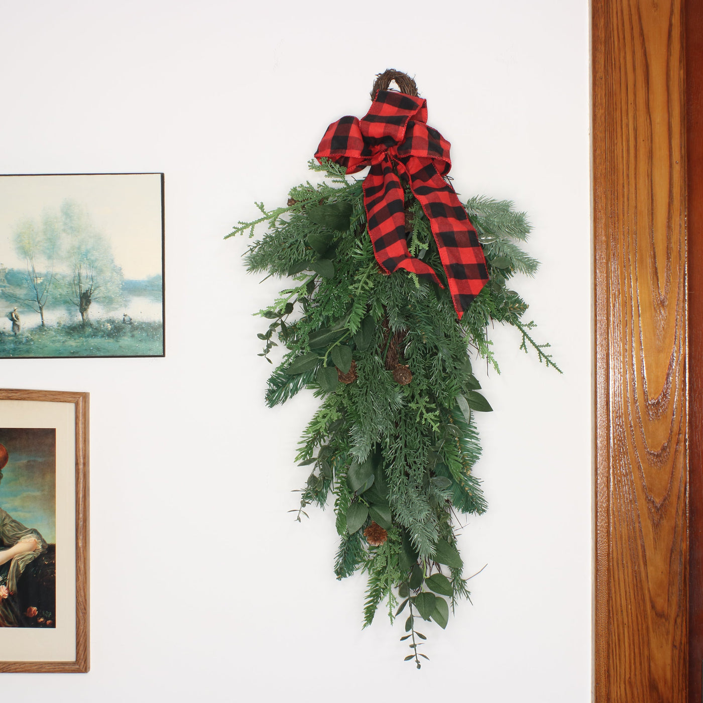 30 in. Mixed Pine Christmas Teardrop with Bow
