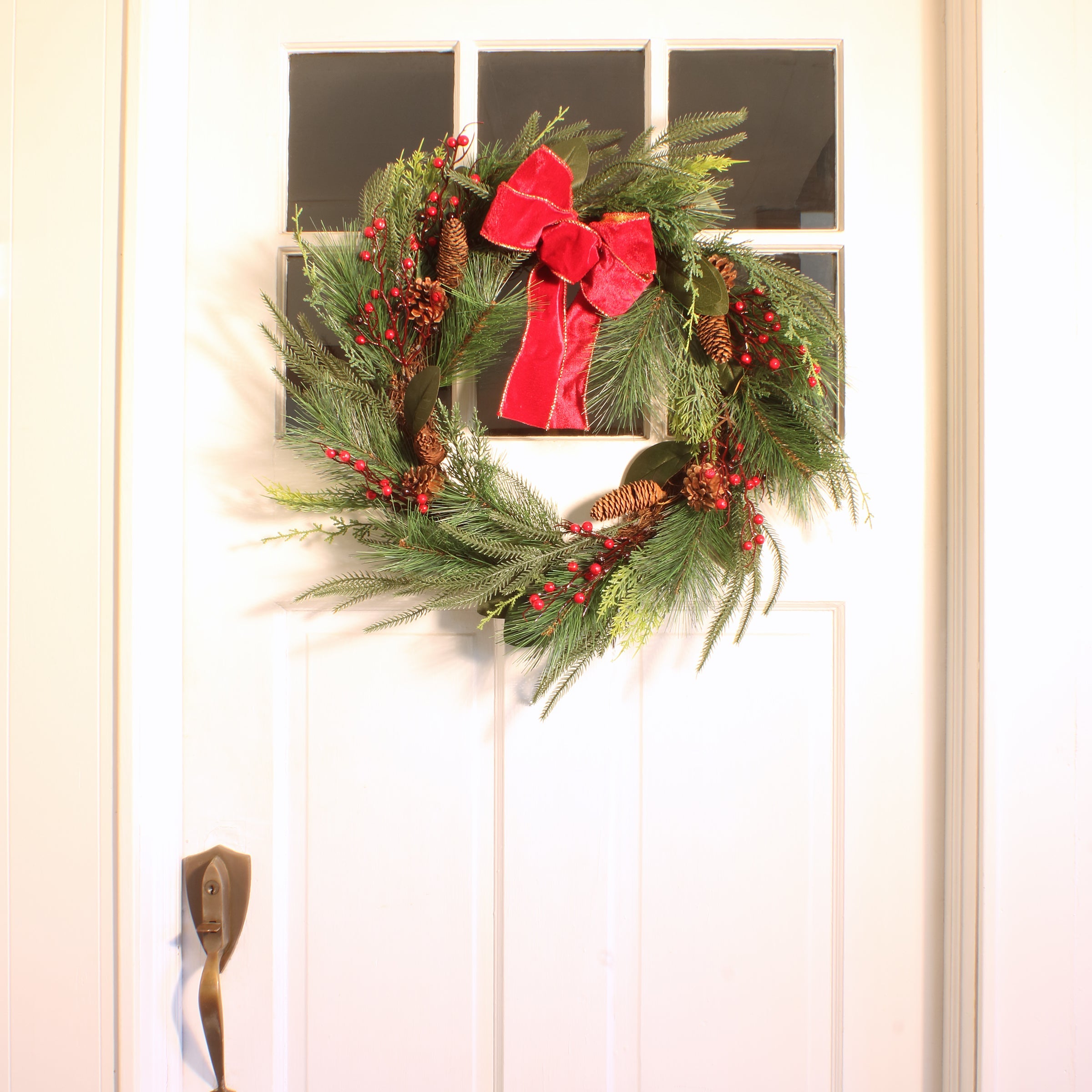 26 in. Christmas Mixed Pine Wreath with Red Bow