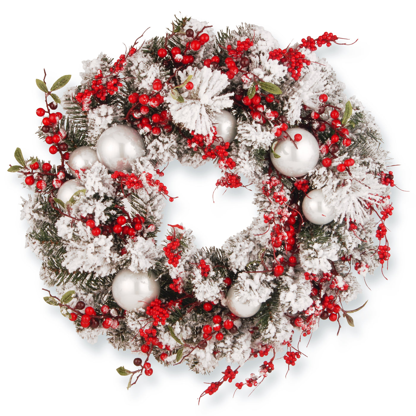 24 in. Flocked Wreath with Ornaments