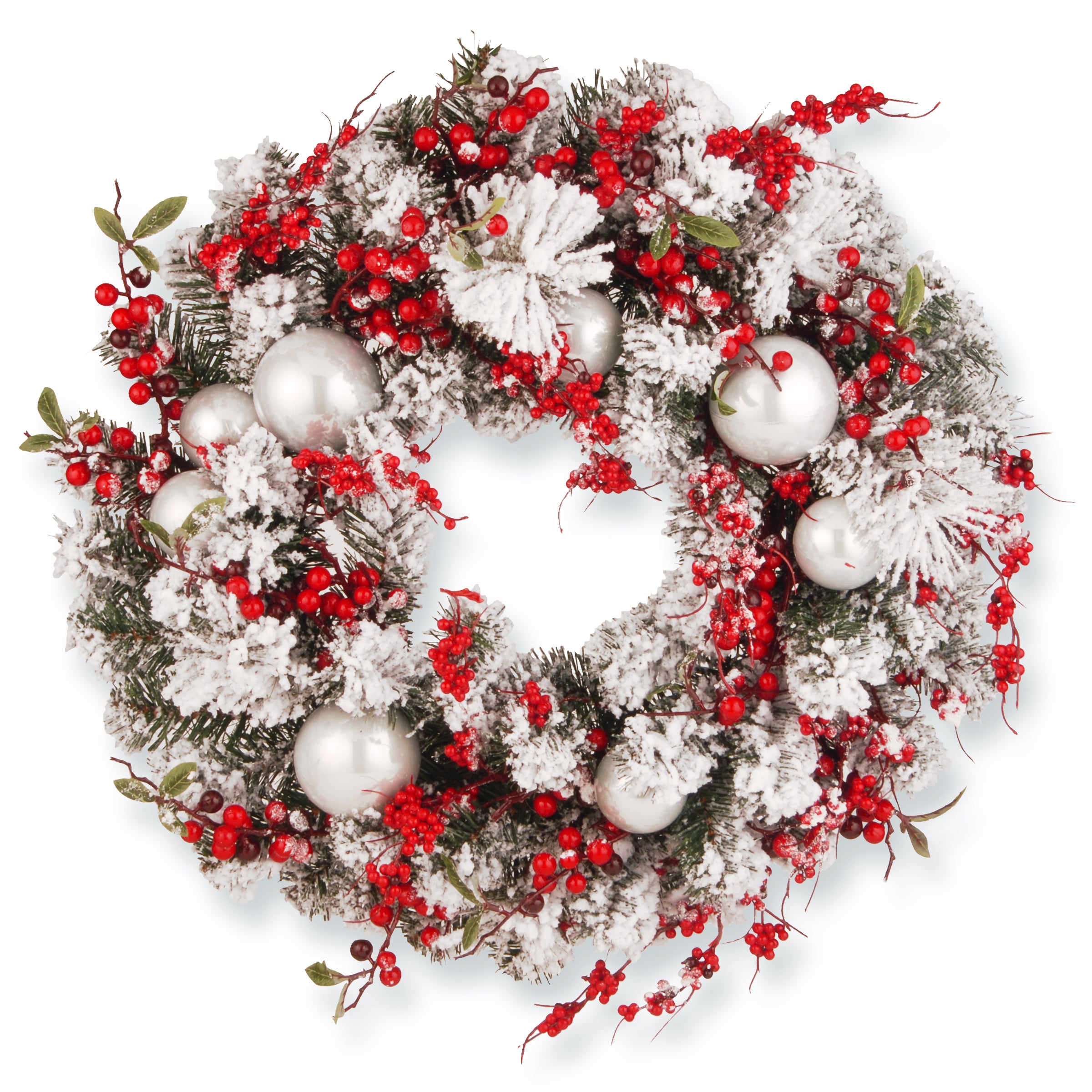 24 in. Flocked Wreath with Ornaments