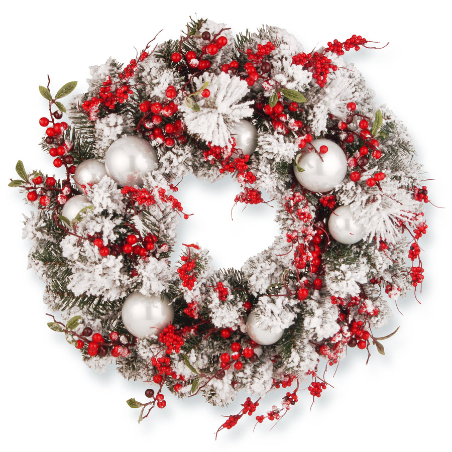 24 in. Flocked Wreath with Ornaments