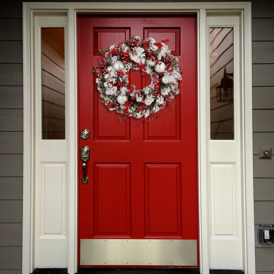 24 in. Flocked Wreath with Ornaments