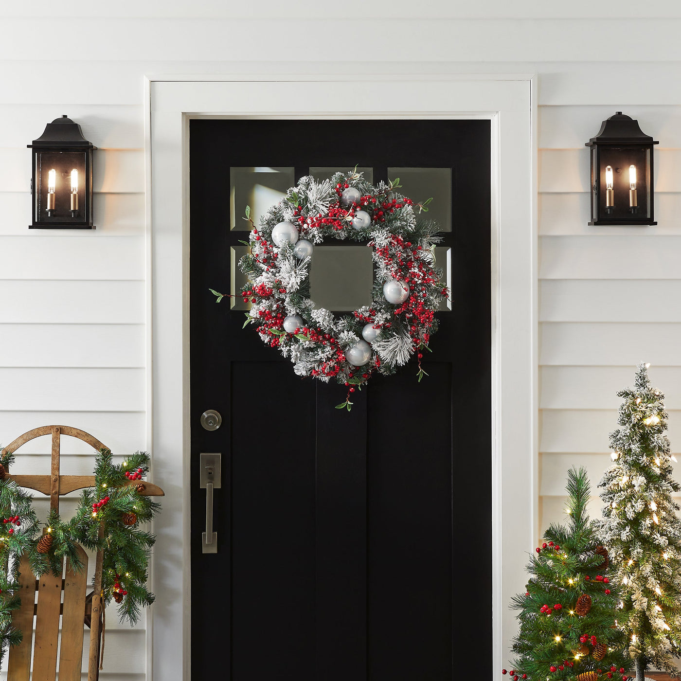 24 in. Flocked Wreath with Ornaments
