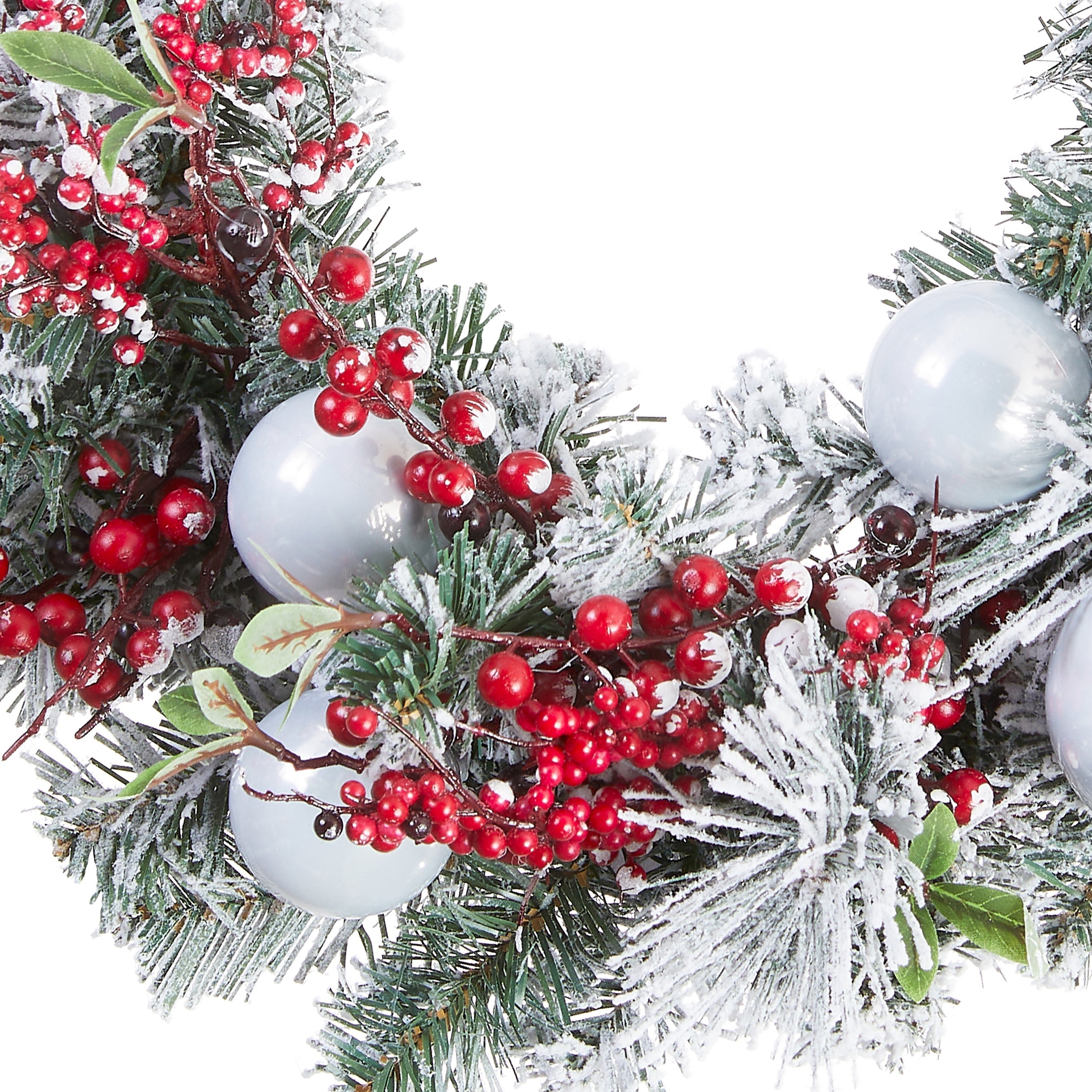 24 in. Flocked Wreath with Ornaments