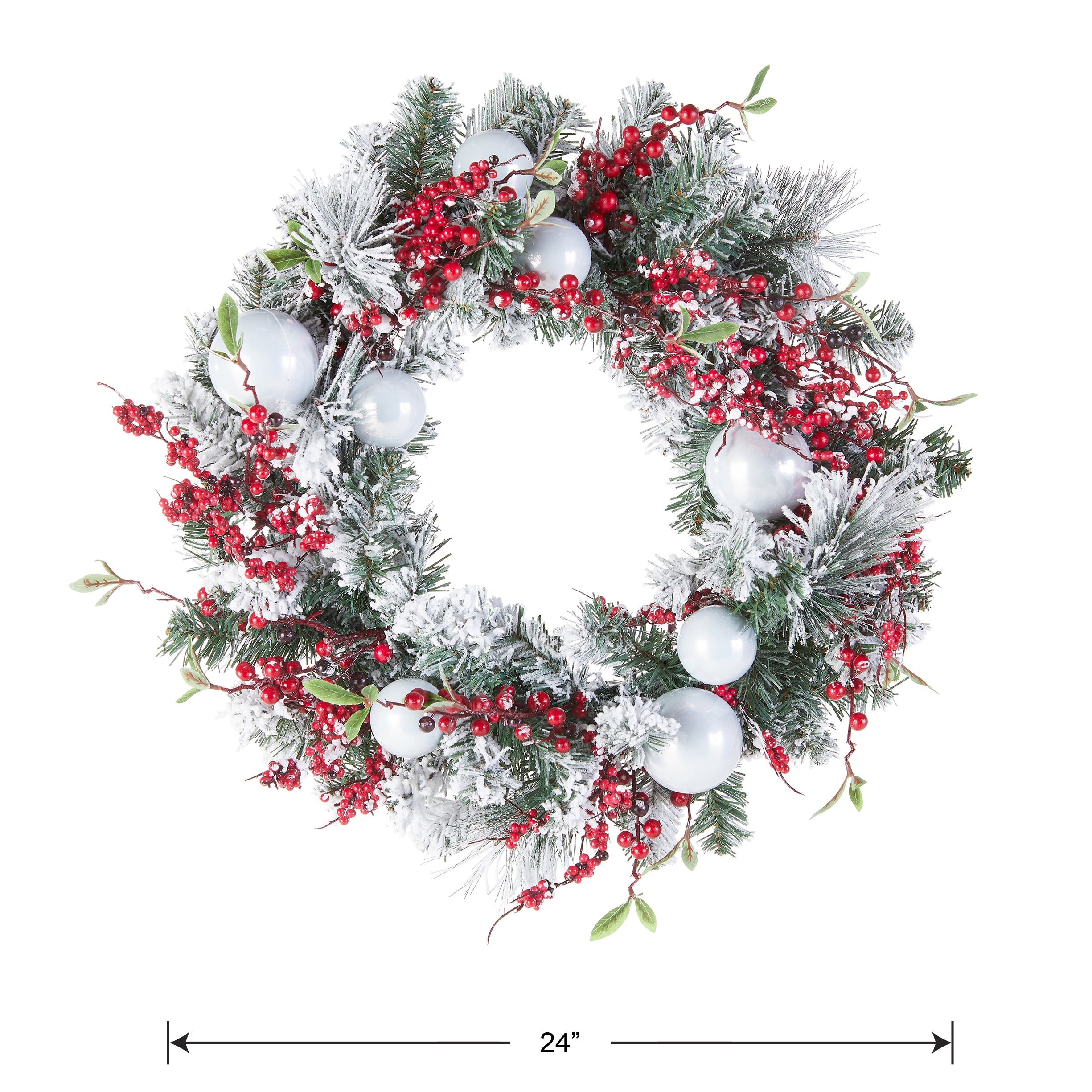 24 in. Flocked Wreath with Ornaments