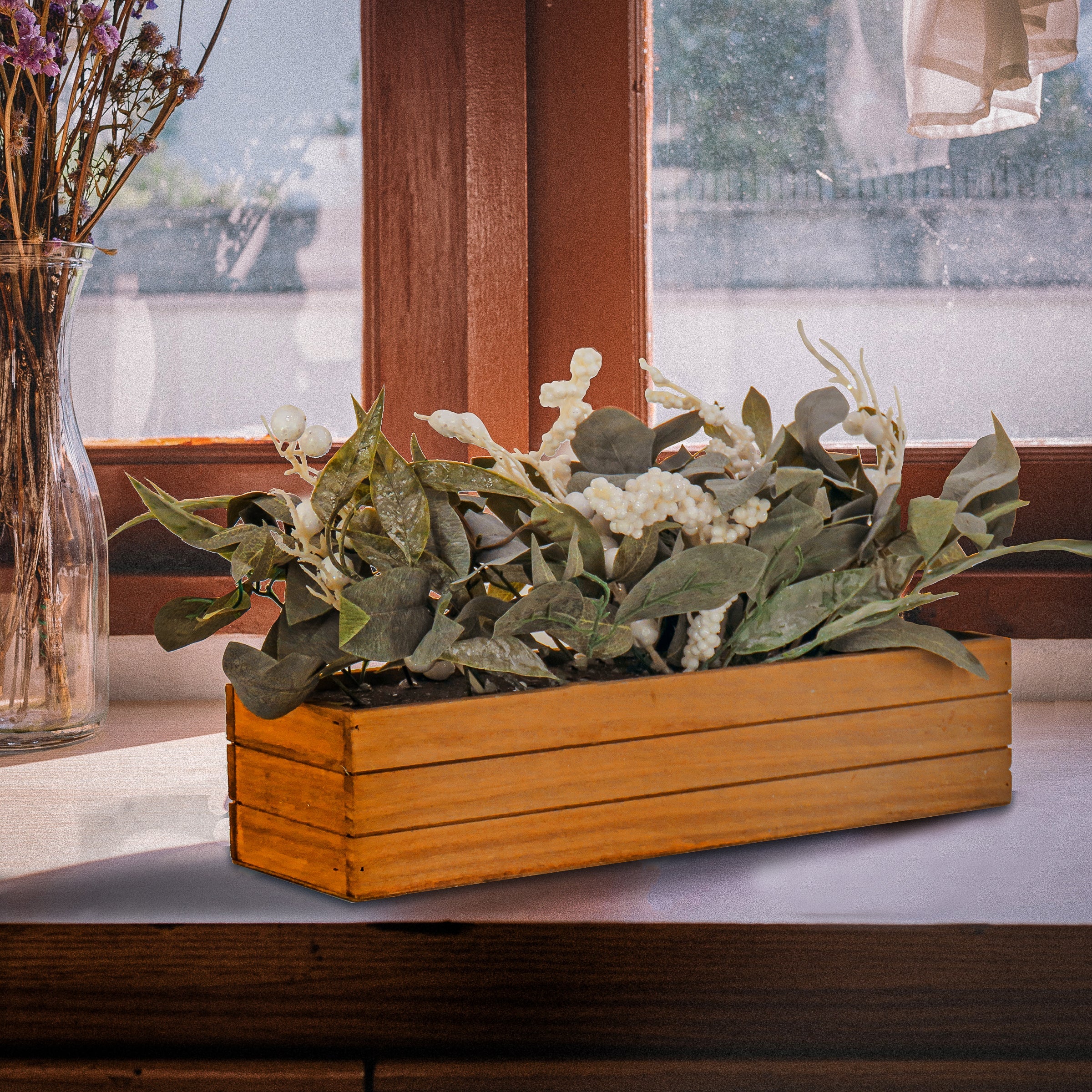 22 in. Planter Box with Christmas Greenery