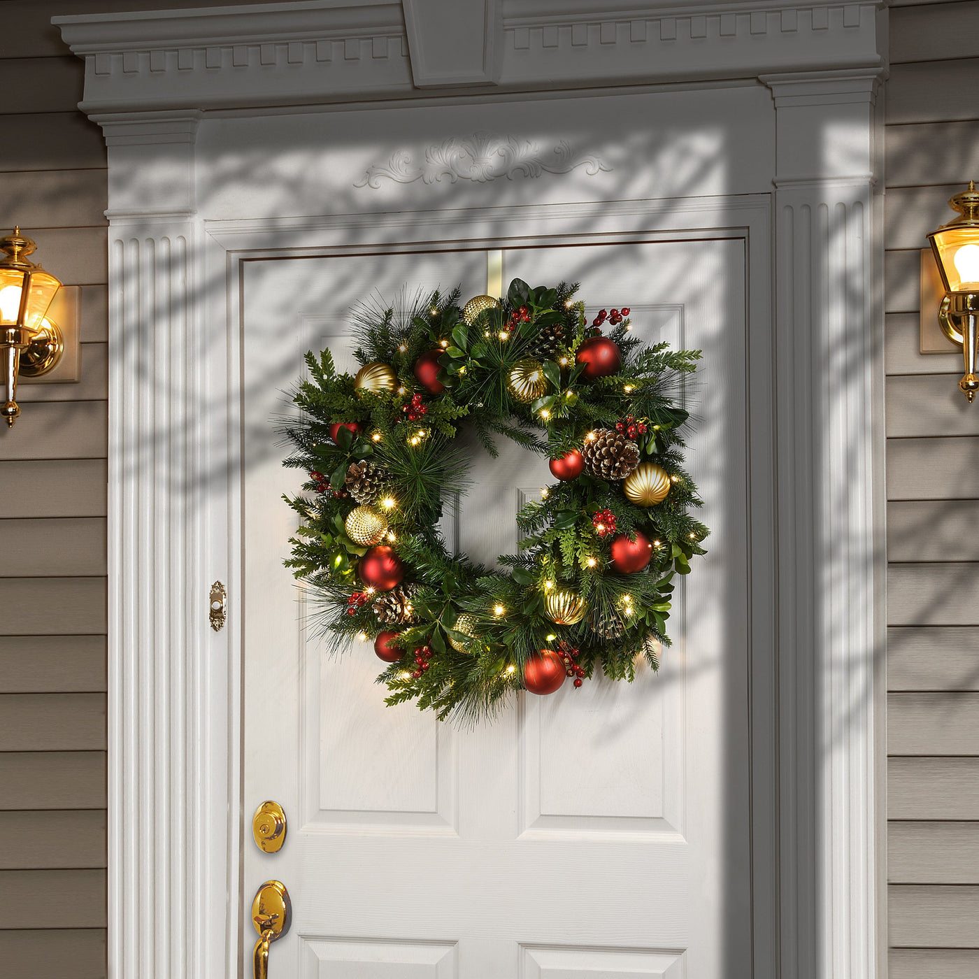 28 in. Pre-Lit Decorated Rural Homestead Wreath with LED Lights