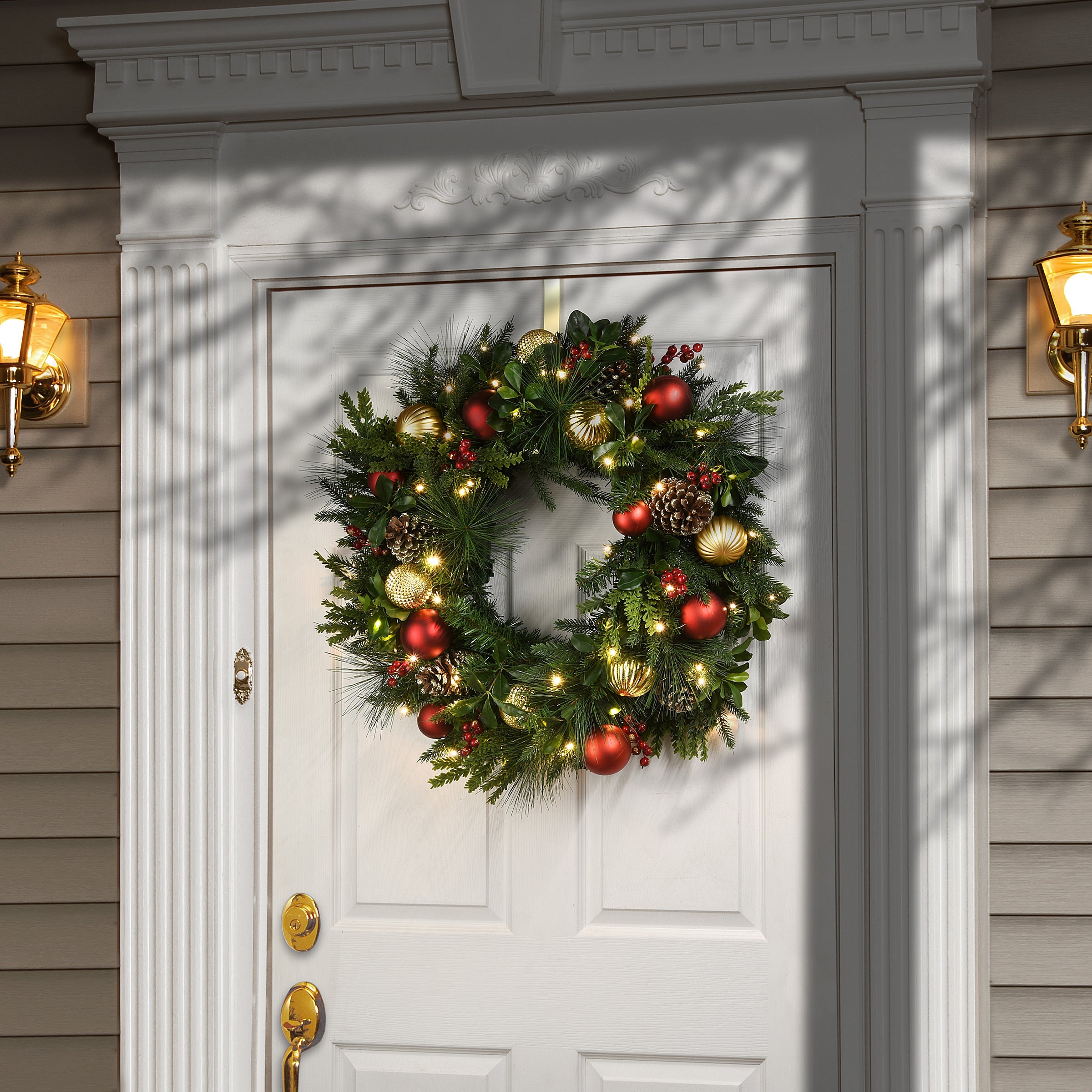 28 in. Pre-Lit Decorated Rural Homestead Wreath with LED Lights