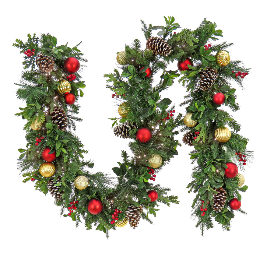 9 ft. Pre-Lit Rural Homestead Decorated Garland with LED Lights