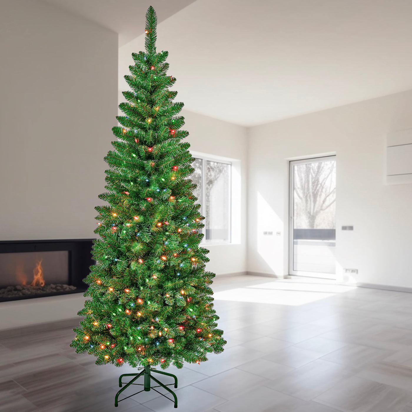 6 ft. Pre-Lit Rowan Slim Tree with Multicolor Lights