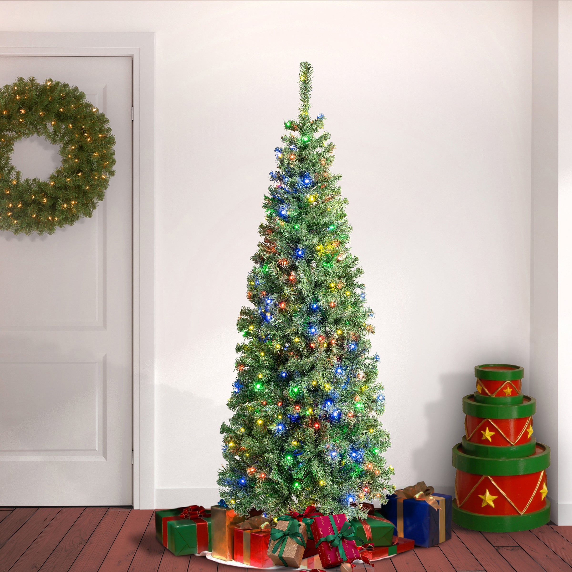 6 ft. Pre-Lit Sagamore Slim Tree with Multi LED Lights