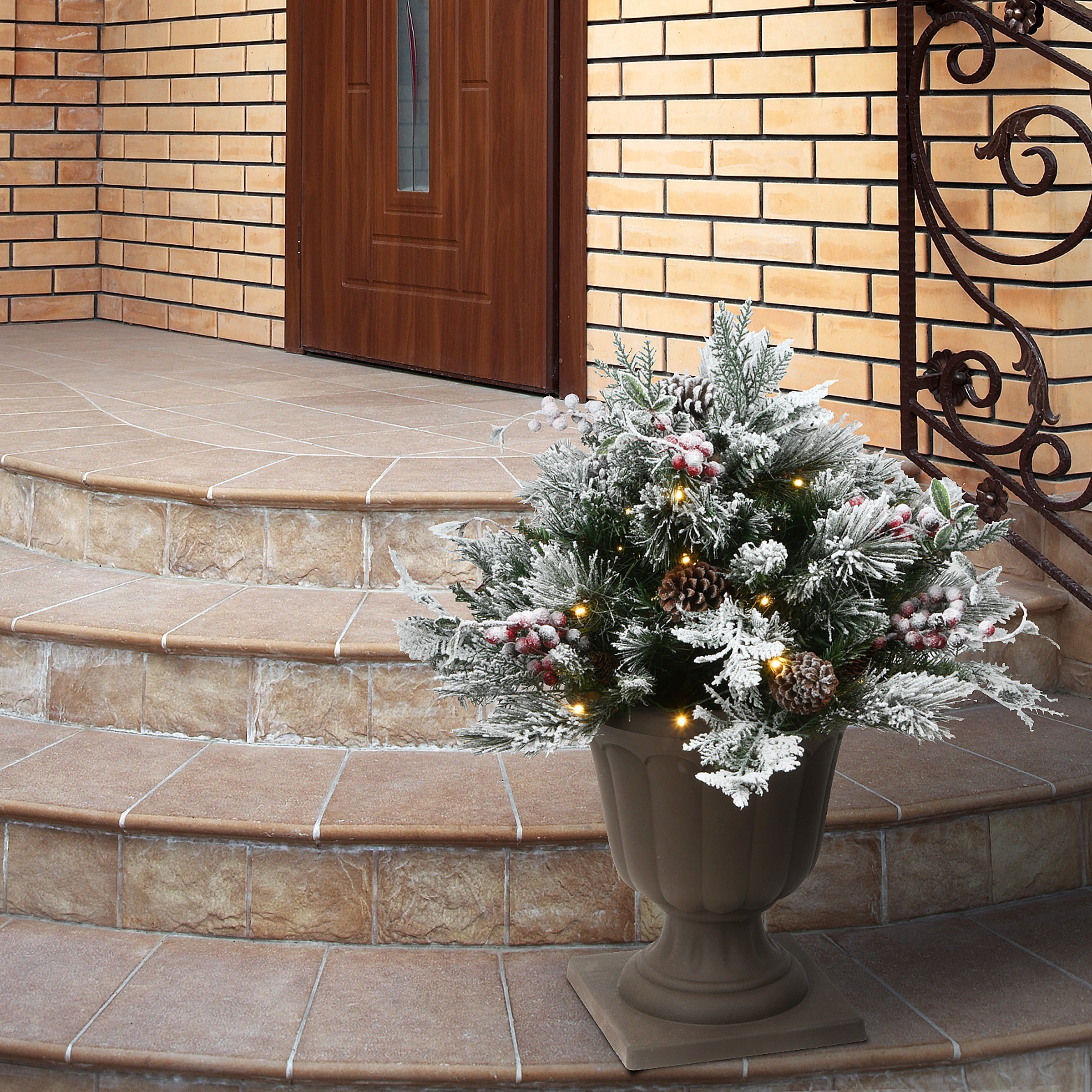 18 in. Pre-Lit Snowy Bedford Urn Filler with LED Lights