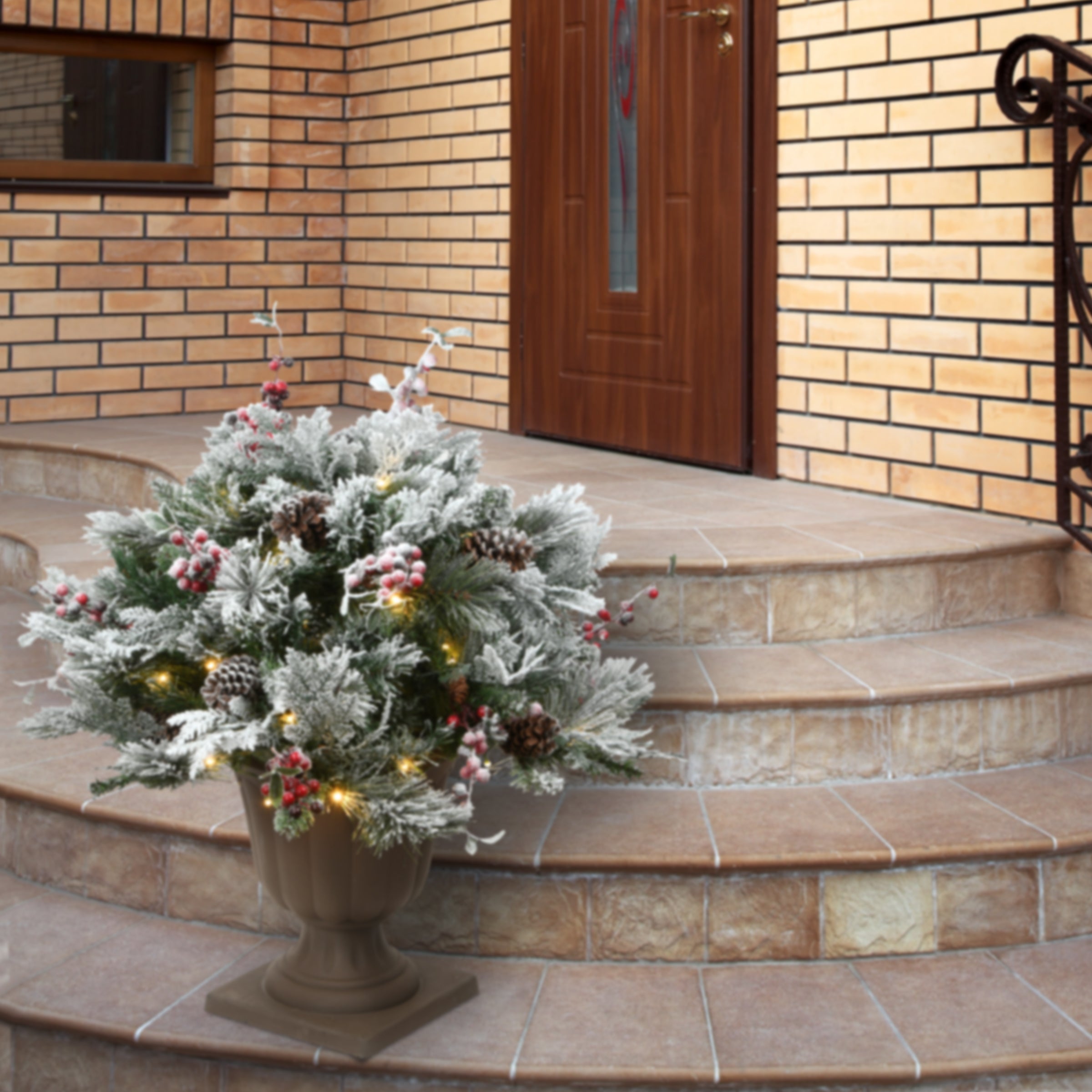 22 in. Pre-Lit Snowy Bedford Urn Filler with LED Lights