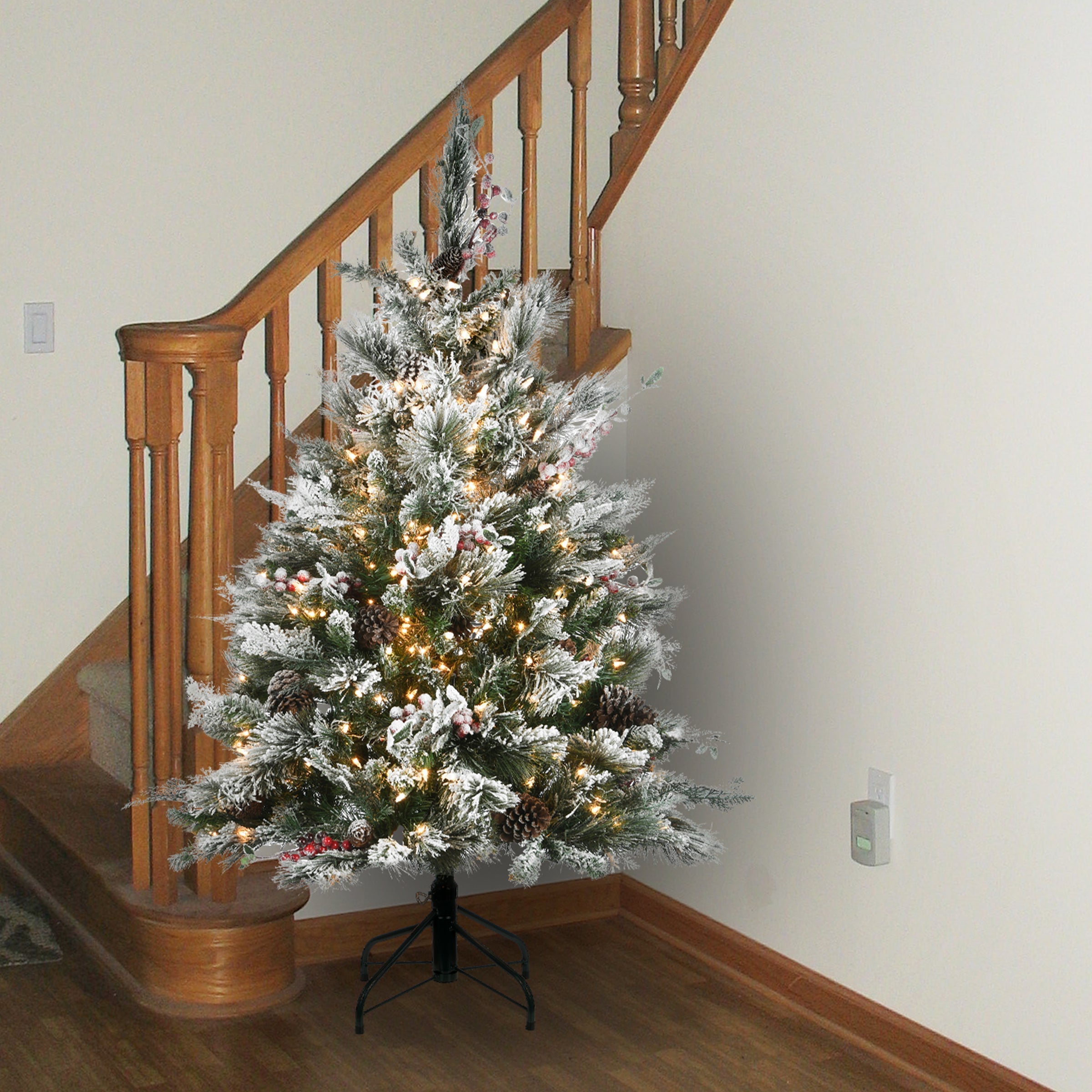 4.5 ft. Pre-Lit Snowy Bedford Pine Tree with Clear Lights
