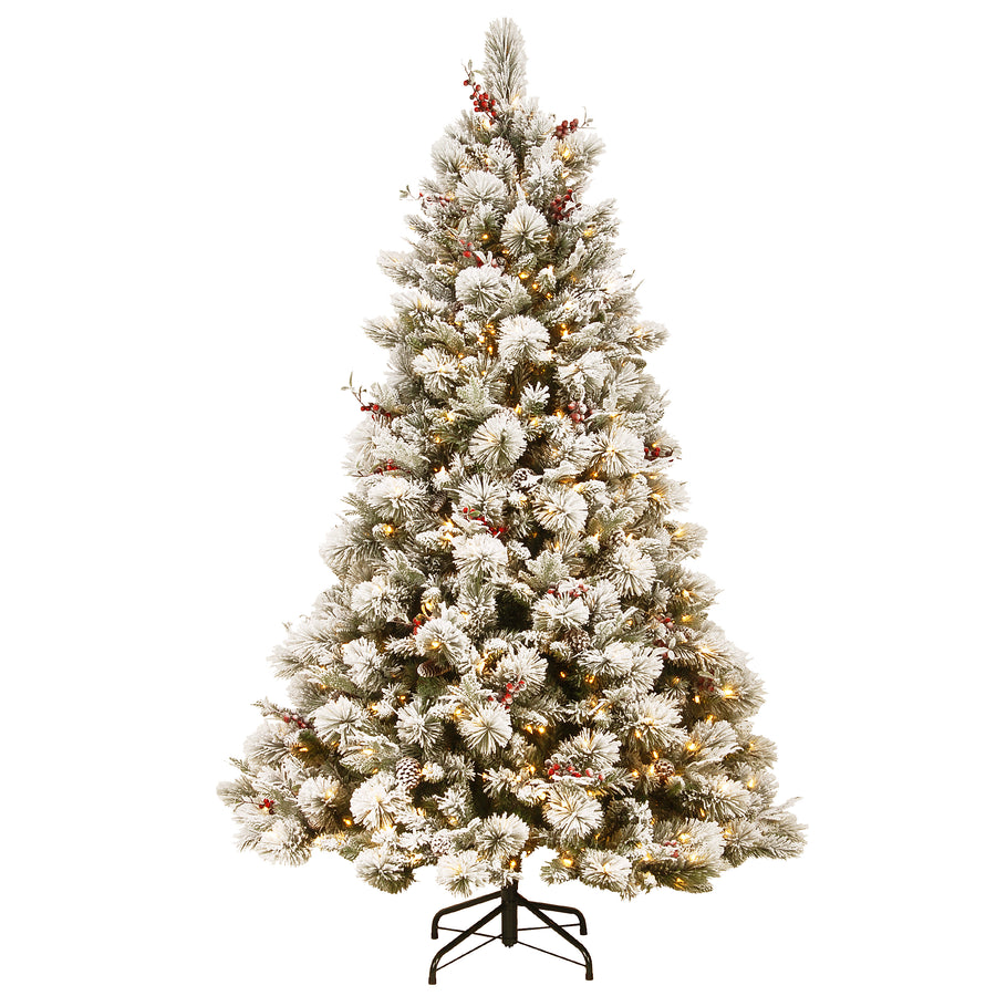 7.5 ft. Pre-Lit Snowy Bedford Pine Tree with Clear Lights