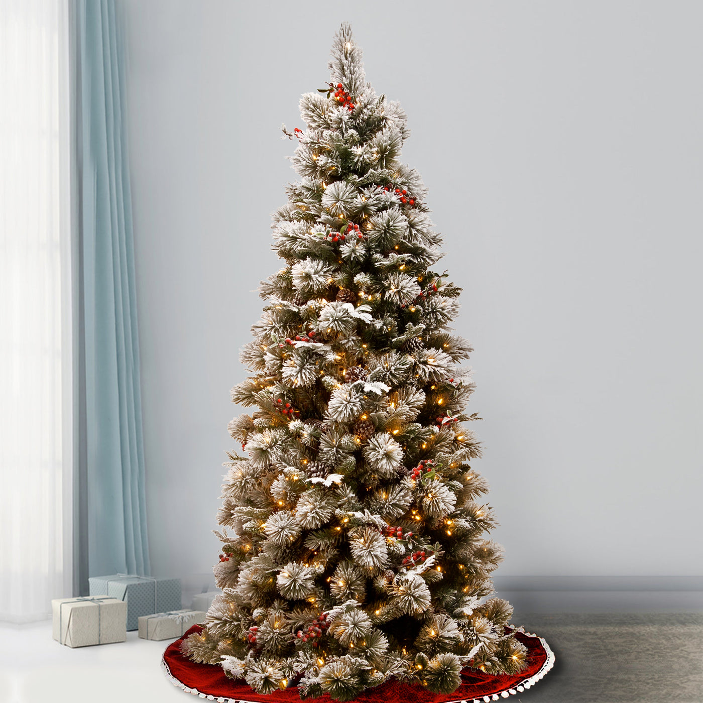 7.5 ft. Pre-Lit Snowy Bedford Pine Slim Tree with Clear Lights