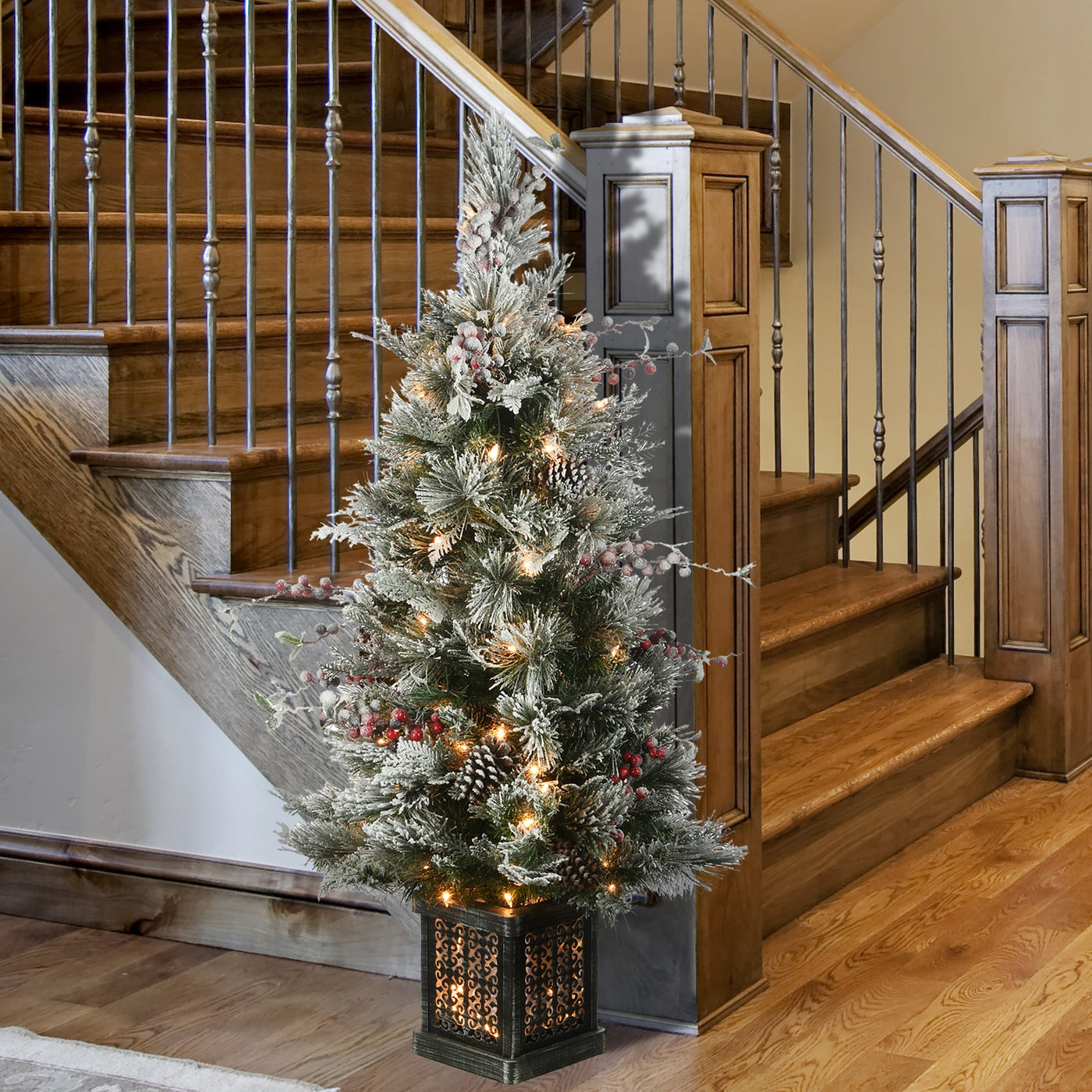 4 ft. Pre-Lit Snowy Bedford Pine Tree with Clear Lights