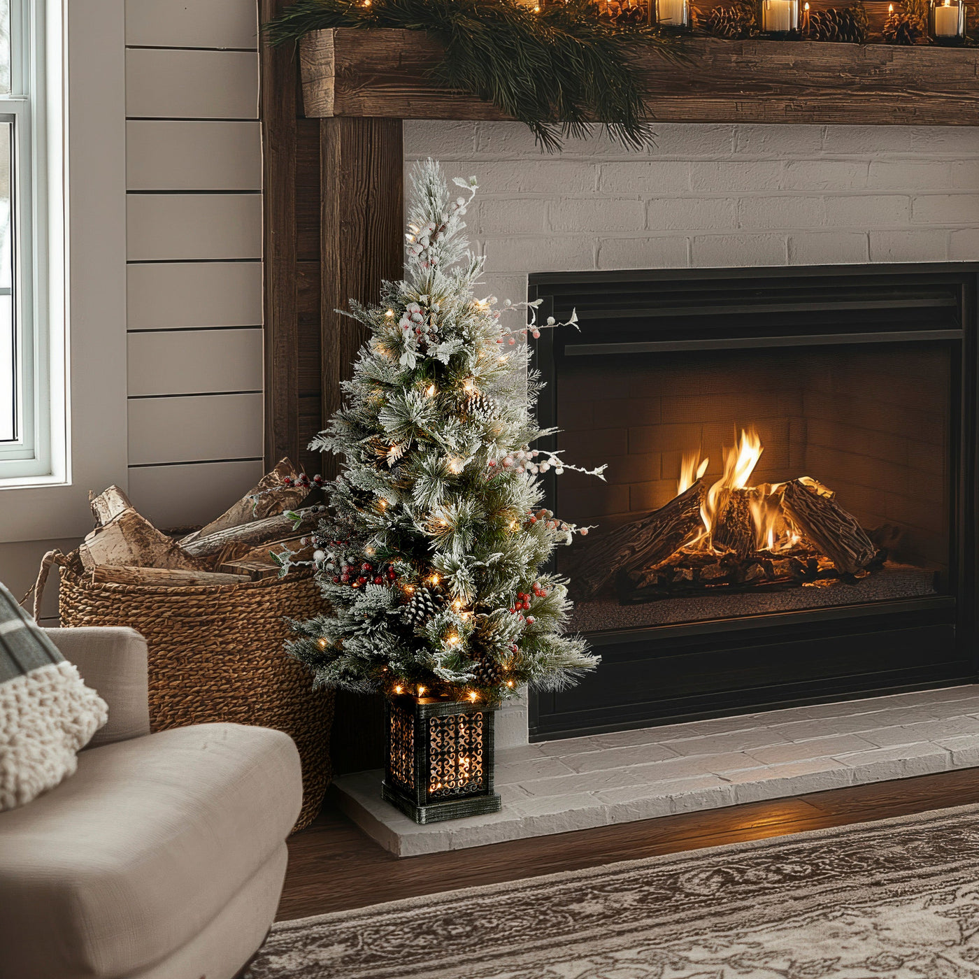 4 ft. Pre-Lit Snowy Bedford Pine Tree with Clear Lights