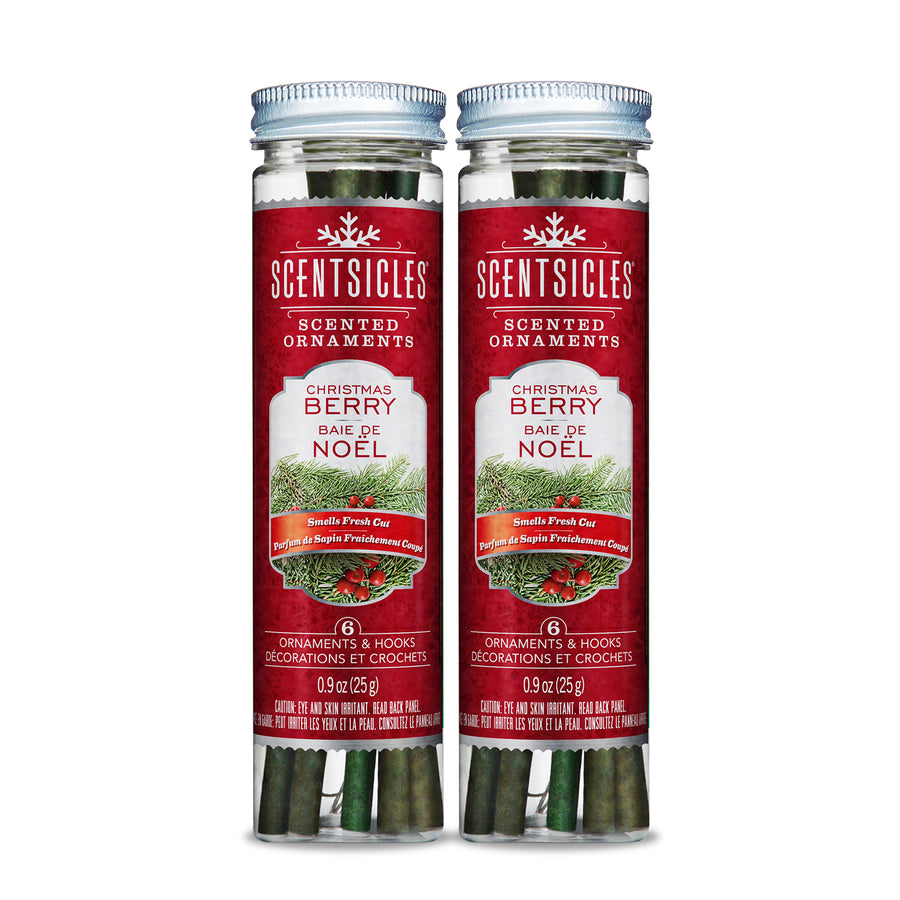 Scented Ornaments, 2-Pack- 6ct Bottle, Christmas Berry, Fragrance-Infused Paper Sticks