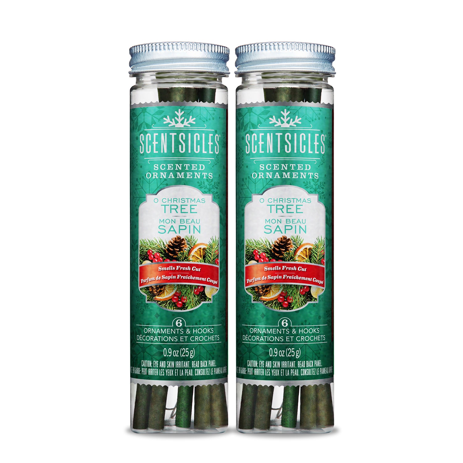 Scented Ornaments, 2- Pack- 6ct Bottle, O Christmas Tree, Fragrance-Infused Paper Sticks